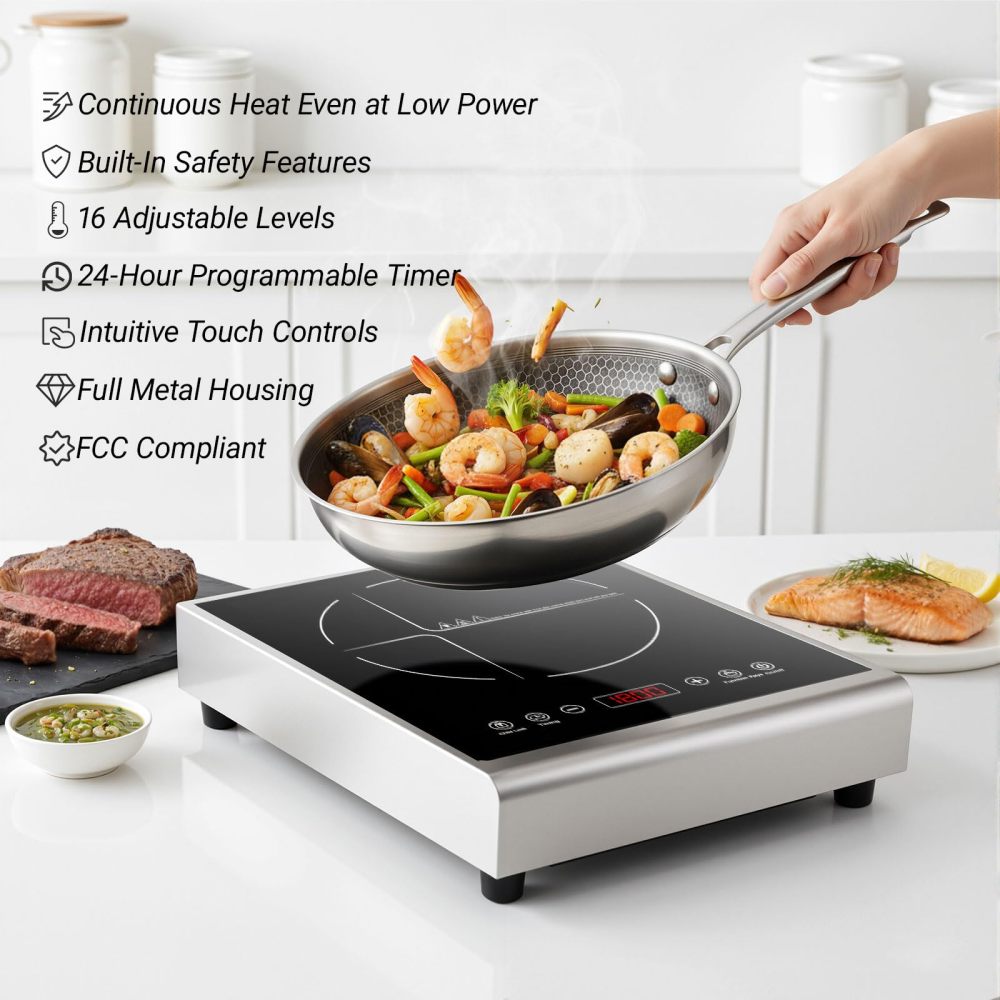 Abangdun 1800W 100V～185V Induction Cooktop 2026 New Real Precise Power/Temp Ctrl 17 Watts 200~1800w Electric Skillet Heater 24H Timer & Child Lock Ideal for RV, Dorm, and Small Kitchens Hot Plates Stove Cooker