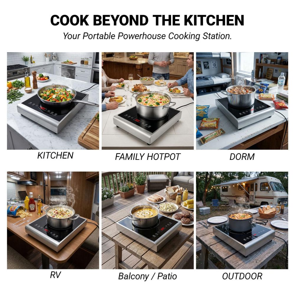 Abangdun 1800W 100V～185V Induction Cooktop 2026 New Real Precise Power/Temp Ctrl 17 Watts 200~1800w Electric Skillet Heater 24H Timer & Child Lock Ideal for RV, Dorm, and Small Kitchens Hot Plates Stove Cooker