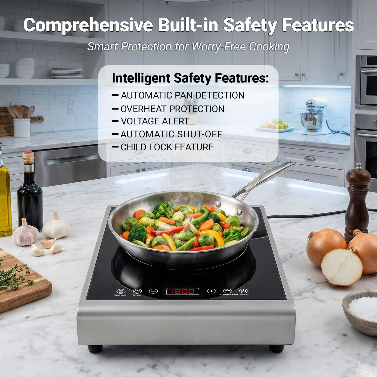 Abangdun 1800W 100V～185V Induction Cooktop 2026 New Real Precise Power/Temp Ctrl 17 Watts 200~1800w Electric Skillet Heater 24H Timer & Child Lock Ideal for RV, Dorm, and Small Kitchens Hot Plates Stove Cooker