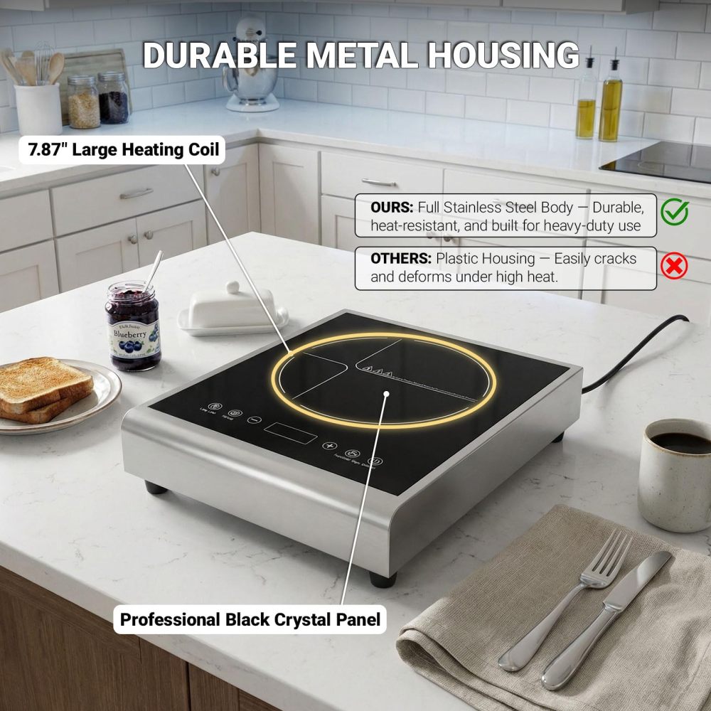 Abangdun 1800W 100V～185V Induction Cooktop 2026 New Real Precise Power/Temp Ctrl 17 Watts 200~1800w Electric Skillet Heater 24H Timer & Child Lock Ideal for RV, Dorm, and Small Kitchens Hot Plates Stove Cooker
