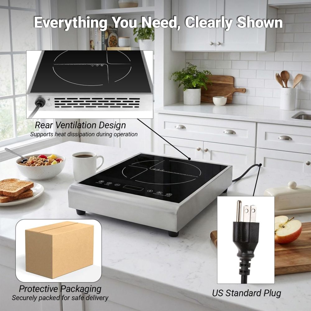 Abangdun 1800W 100V～185V Induction Cooktop 2026 New Real Precise Power/Temp Ctrl 17 Watts 200~1800w Electric Skillet Heater 24H Timer & Child Lock Ideal for RV, Dorm, and Small Kitchens Hot Plates Stove Cooker