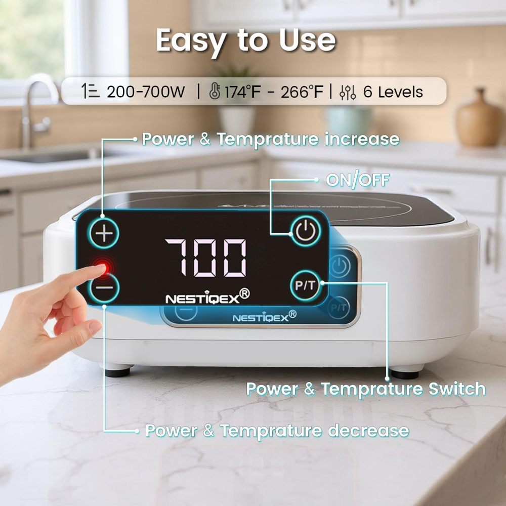 Mini Induction Cooktop 700W, 120V Portable Single Induction Burner 2026 New – Compact Electric Hot Plate for Small Kitchens, Travel, RV, Camping – Quick Heat for Coffee, Tea, Flameless, Easy-Clean