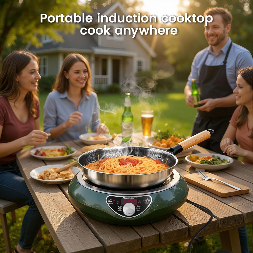 Abangdun 1700W 100V～185V Induction Cooktop With 13' Stainless Steel Wok Pan 2026 New 1.06″ Curved Surface Concave Electric Stove Burner 18h timer 16 Watts 200~1700W Real Precise Power/Temp Ctrl Portable Countertop Hot Plate Heater Cooking Kitchen