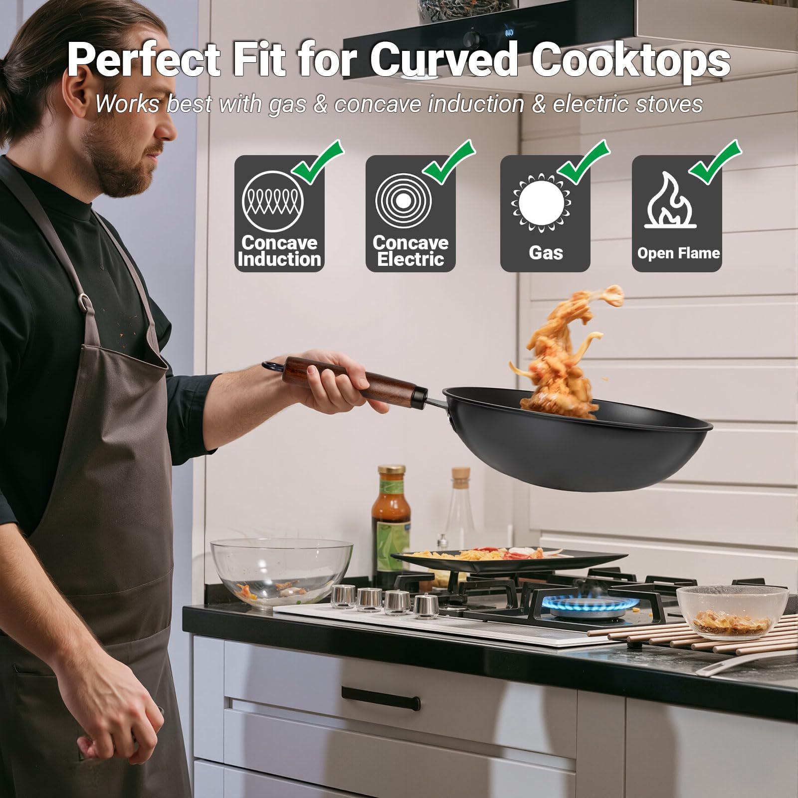 Abangdun 13.4″ Carbon Steel Wok Pan 2026 New  Seasoned Nutrited Round Bottom with Lid China Stir Fry Pan Non stick for Induction, Electric, Gas Stove Cooker Skillet No Layer By Iron Nitride Process Chinese Wok Pan Professional Chef's Good Choice