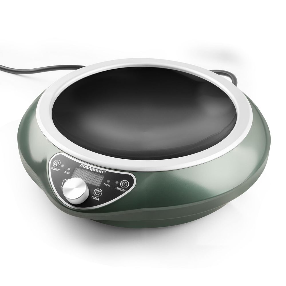 Abangdun 1700W 100V～185V Induction Cooktop Wok Burner Round Bottom 2026 New 1.97″ Deep Concave Curved Surface ETL Certified 16 Watts 200~1700W Real Precise Power/Temp Ctrl Electric Stove Commercial Countertop 9.25" Large Coil Stir Fry & Simmer Portable