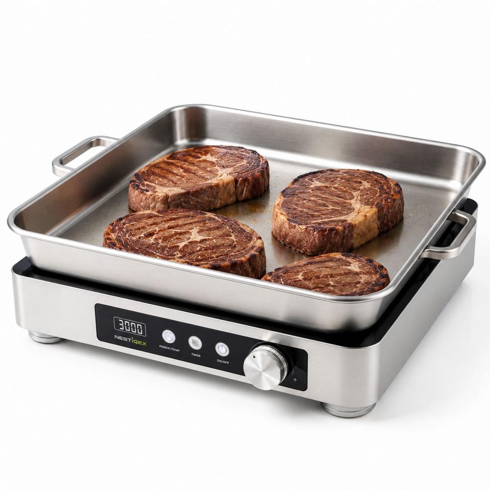 Abangdun 3000W 195V～275V High Power Commercial Induction Cooktop 11.4" Dual Copper Coil Heavy Duty Electric Stove Countertop Burner for Steak Industrial Kitchen Range Non Pulse Cooking Hot Plate for Hotel,Restaurant,Catering,24hrs Timer