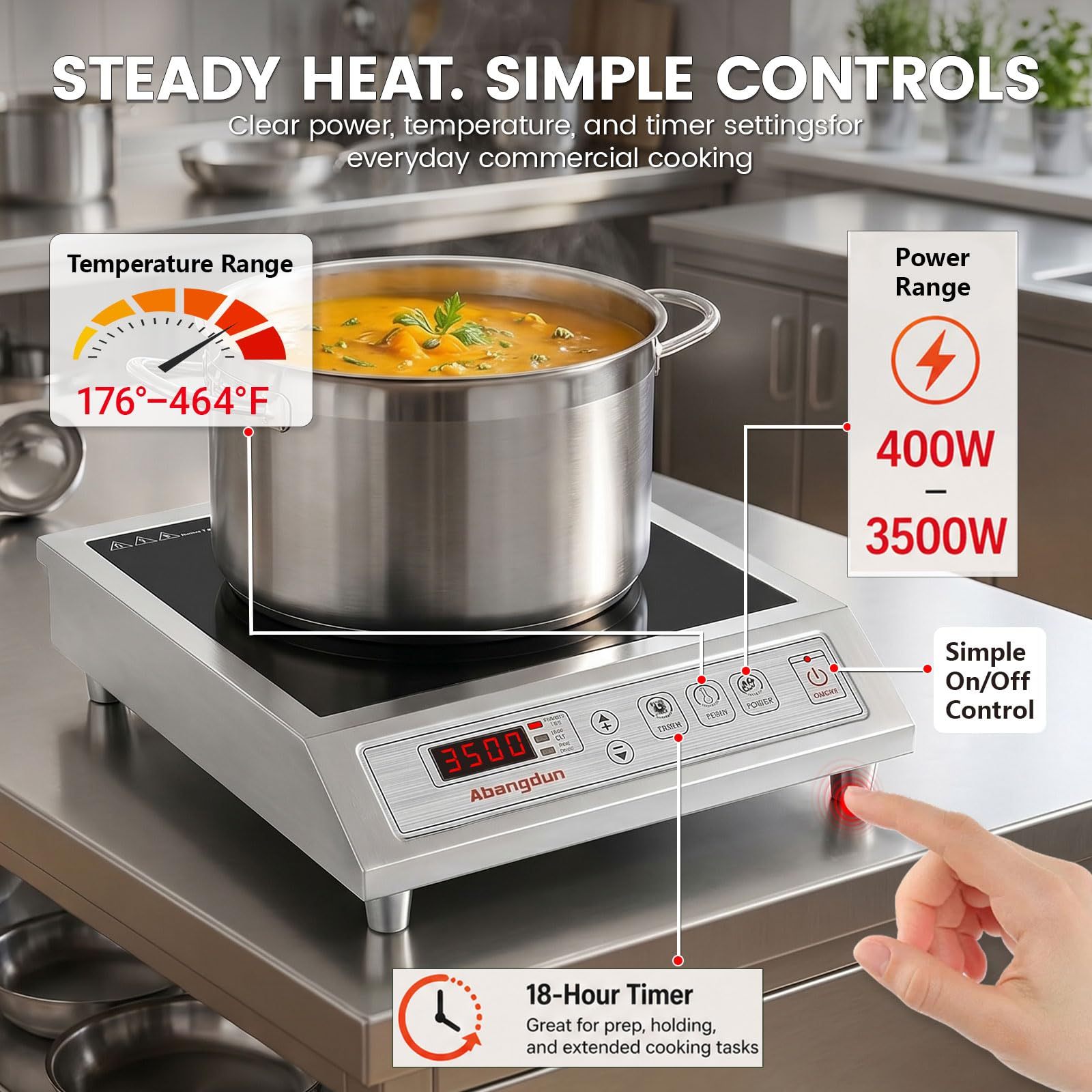 Abangdun AJ1019 commercial induction cooktop button control panel