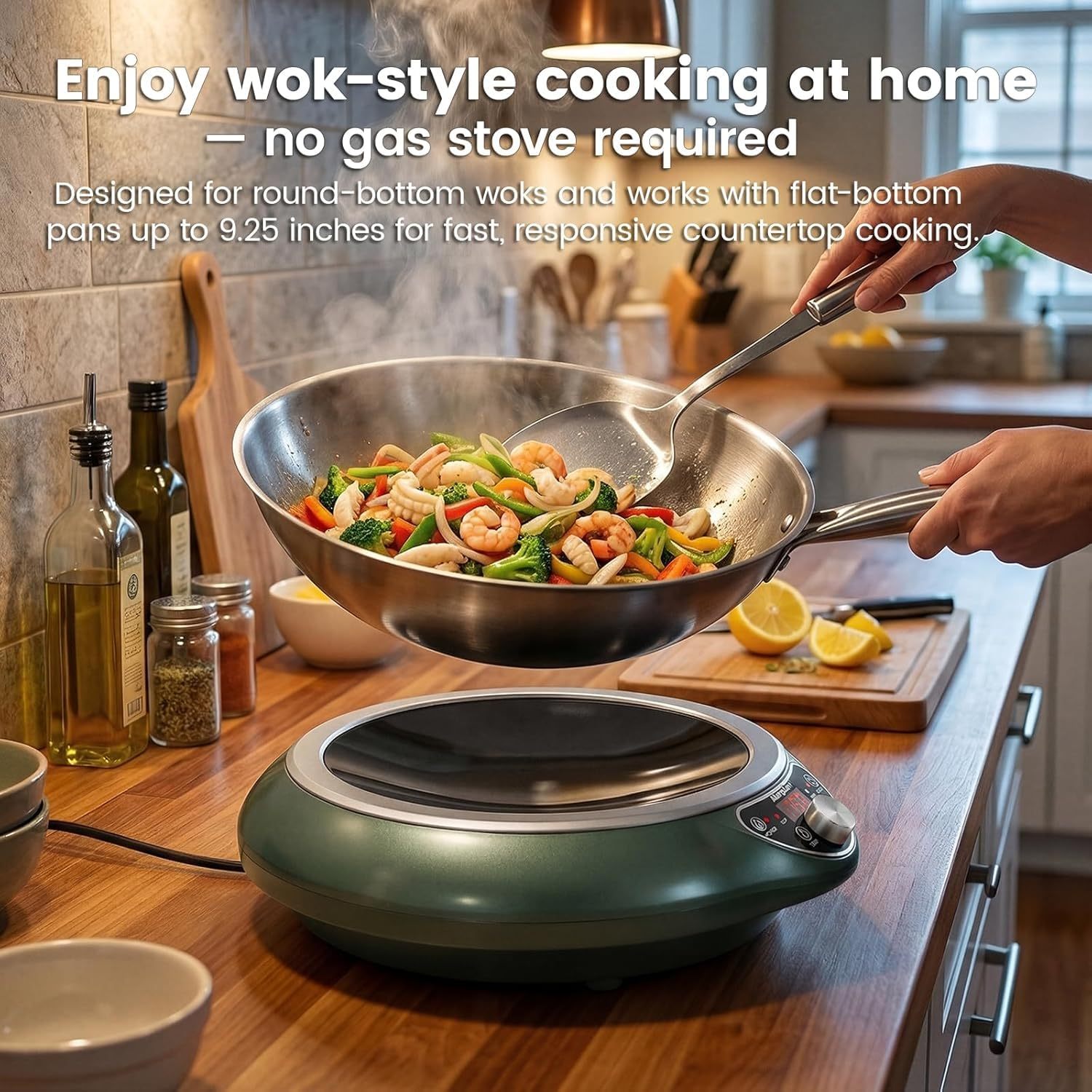 1700W Induction Cooktop Electric Stove Concave Wok