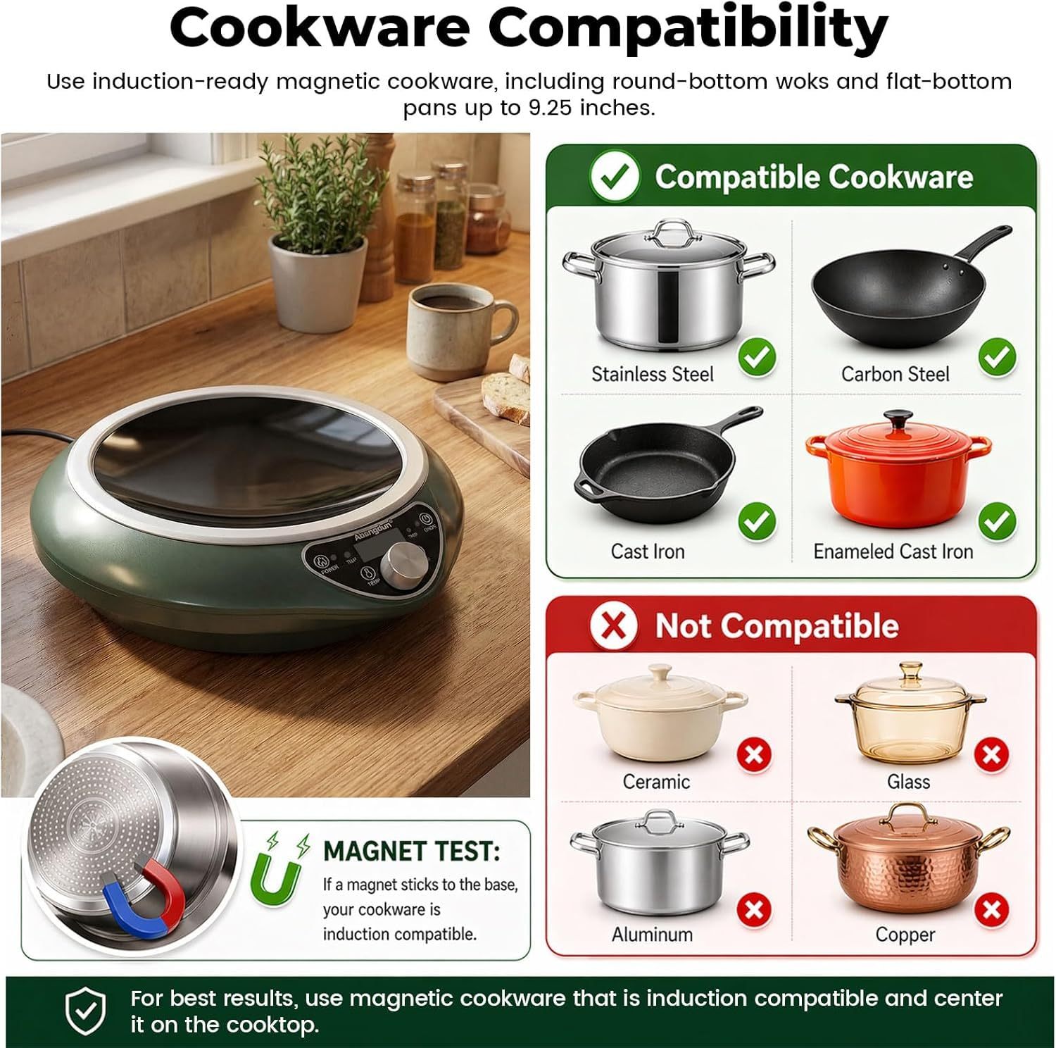 1700W Induction Cooktop Electric Stove Concave Wok