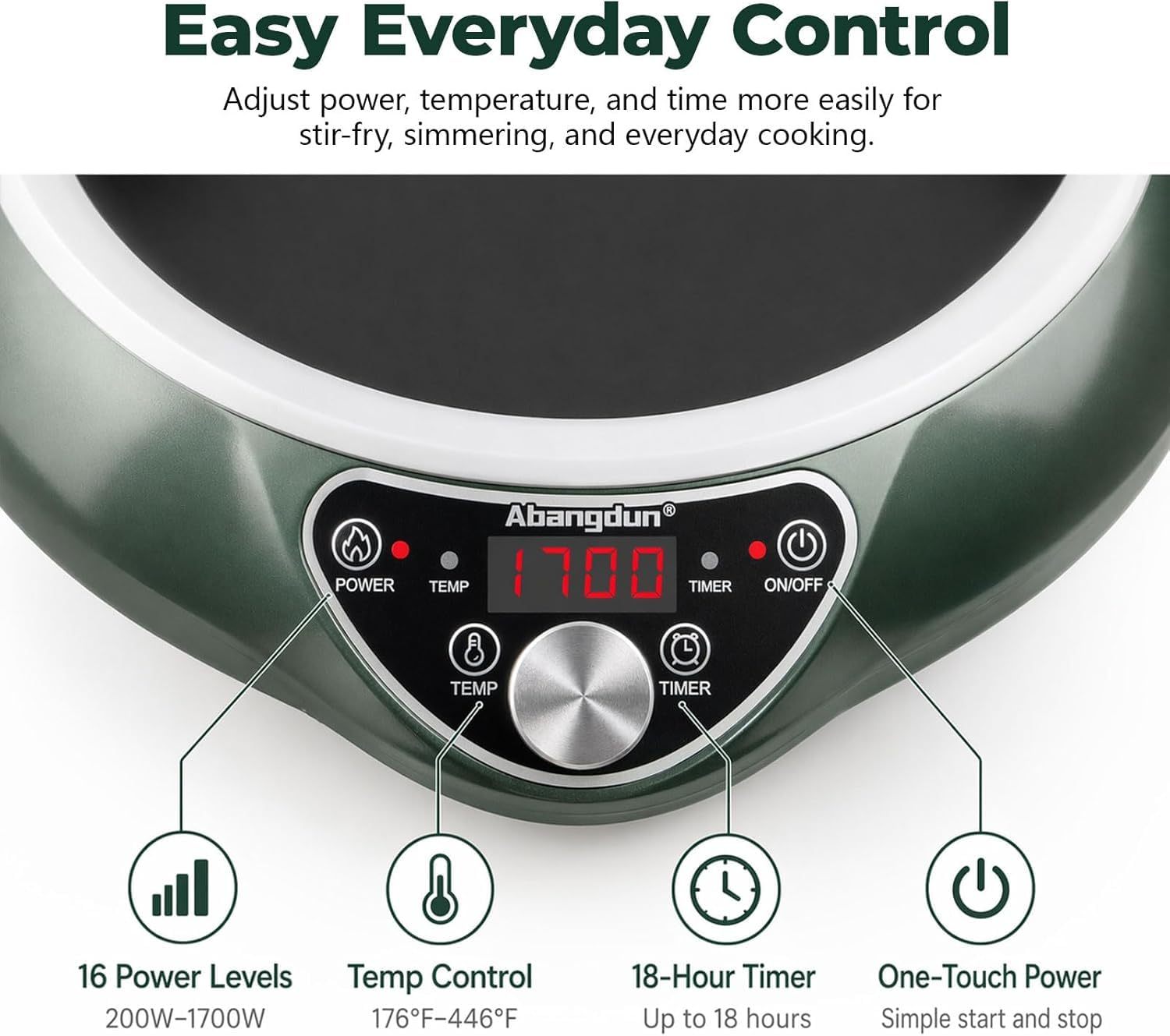 1700W Induction Cooktop Electric Stove Concave Wok
