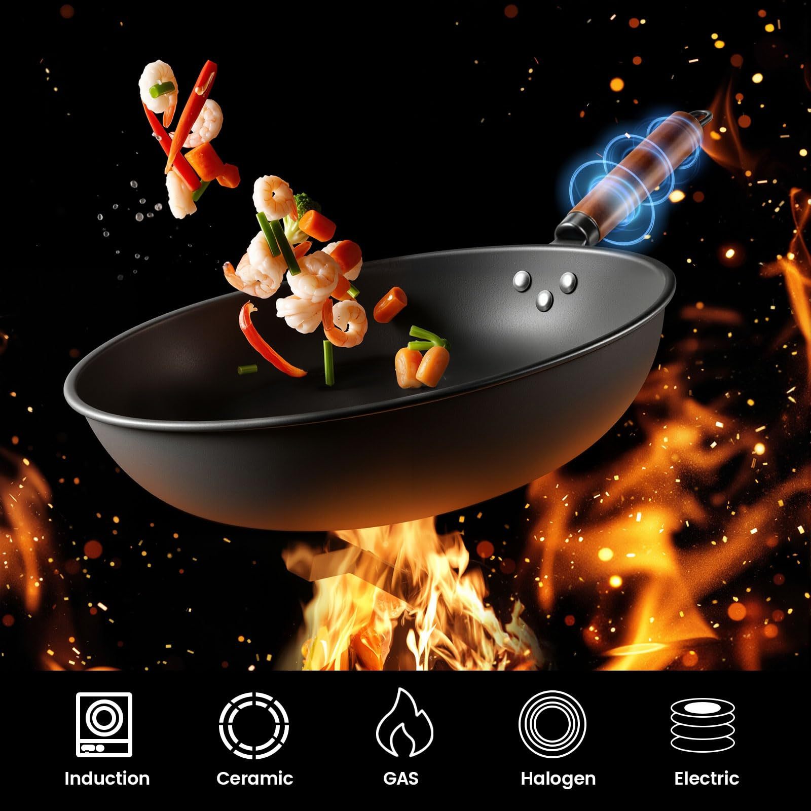 Abangdun 1700W 100V～185V Induction Cooktop Burner 2026 New 1.97″ Deep Concave Curved Surface With 13.4″ Carbon Steel Nonstick Wok Pan 16 Watts 200~1700W Real Precise Power/Temp Ctrl 18h timer Portable Electric Stove Cooker Heater Hot Plate Pot Countertop