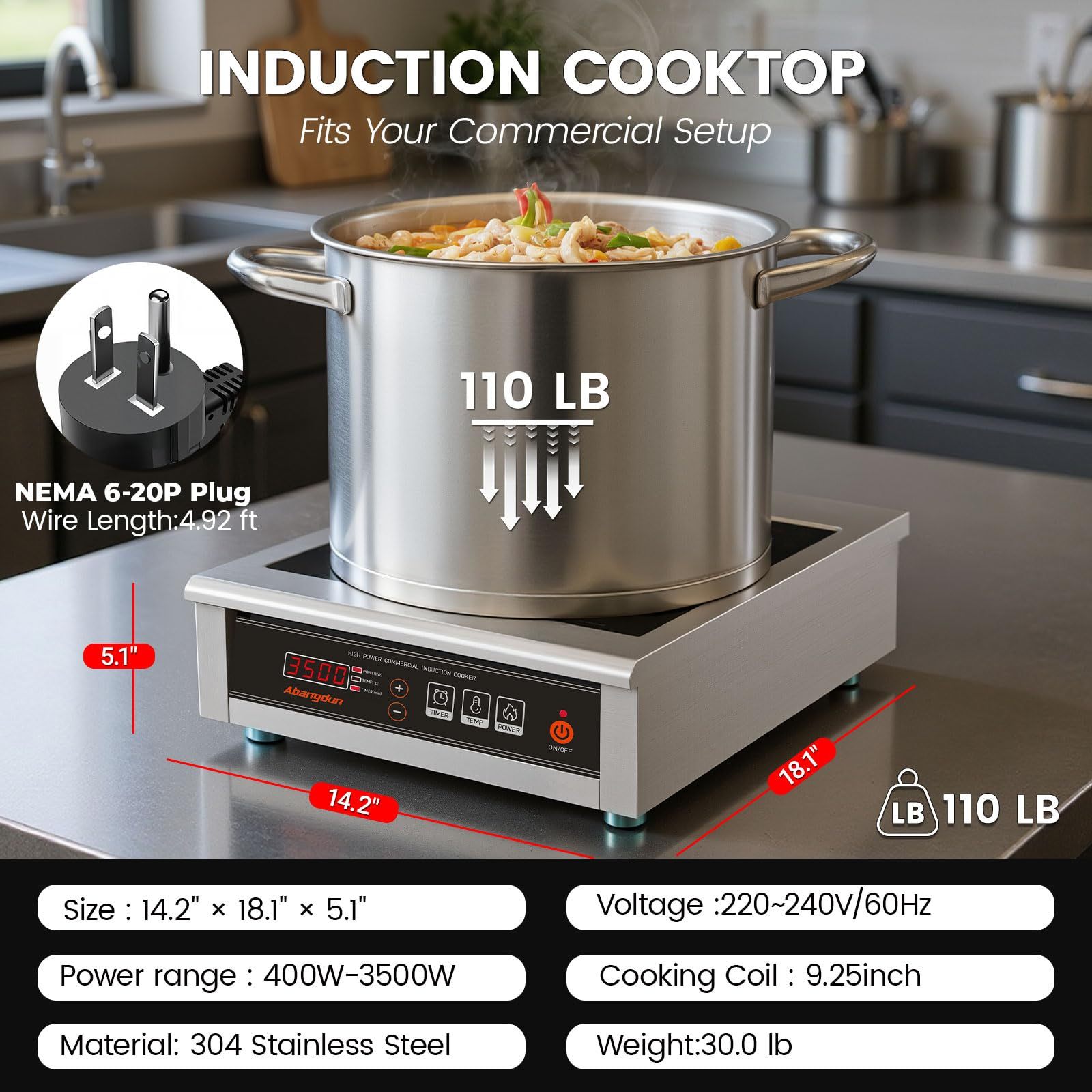 3500W 220V-240V Commercial Induction Cooktop With Button&Knob Control