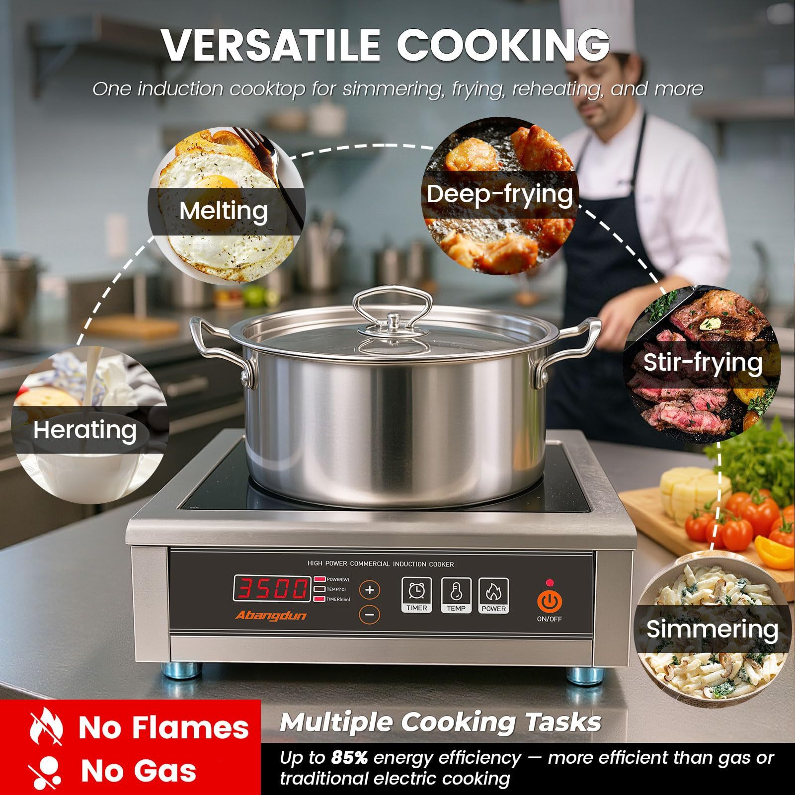 3500W 220V-240V Commercial Induction Cooktop With Button&Knob Control