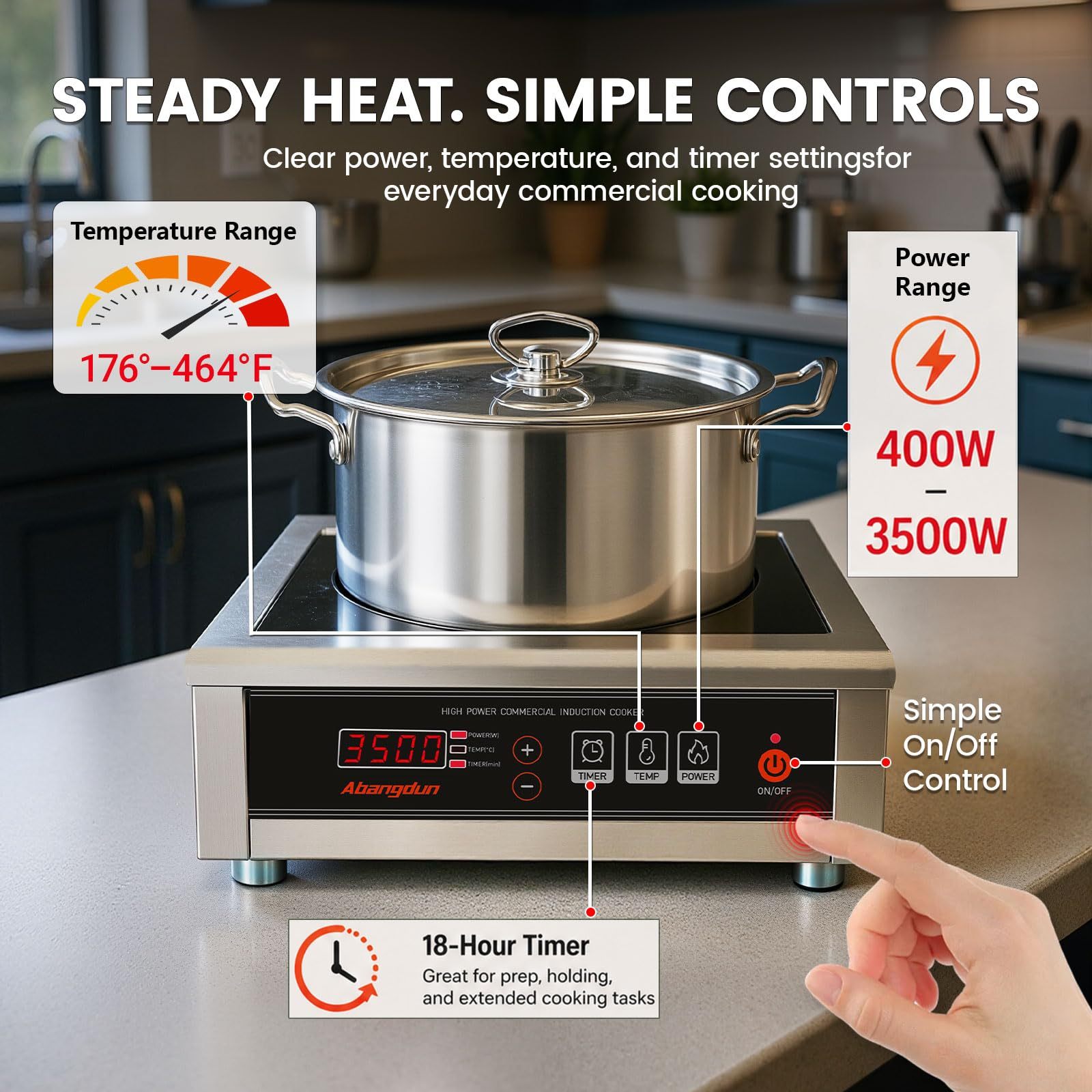 3500W 220V-240V Commercial Induction Cooktop With Button&Knob Control