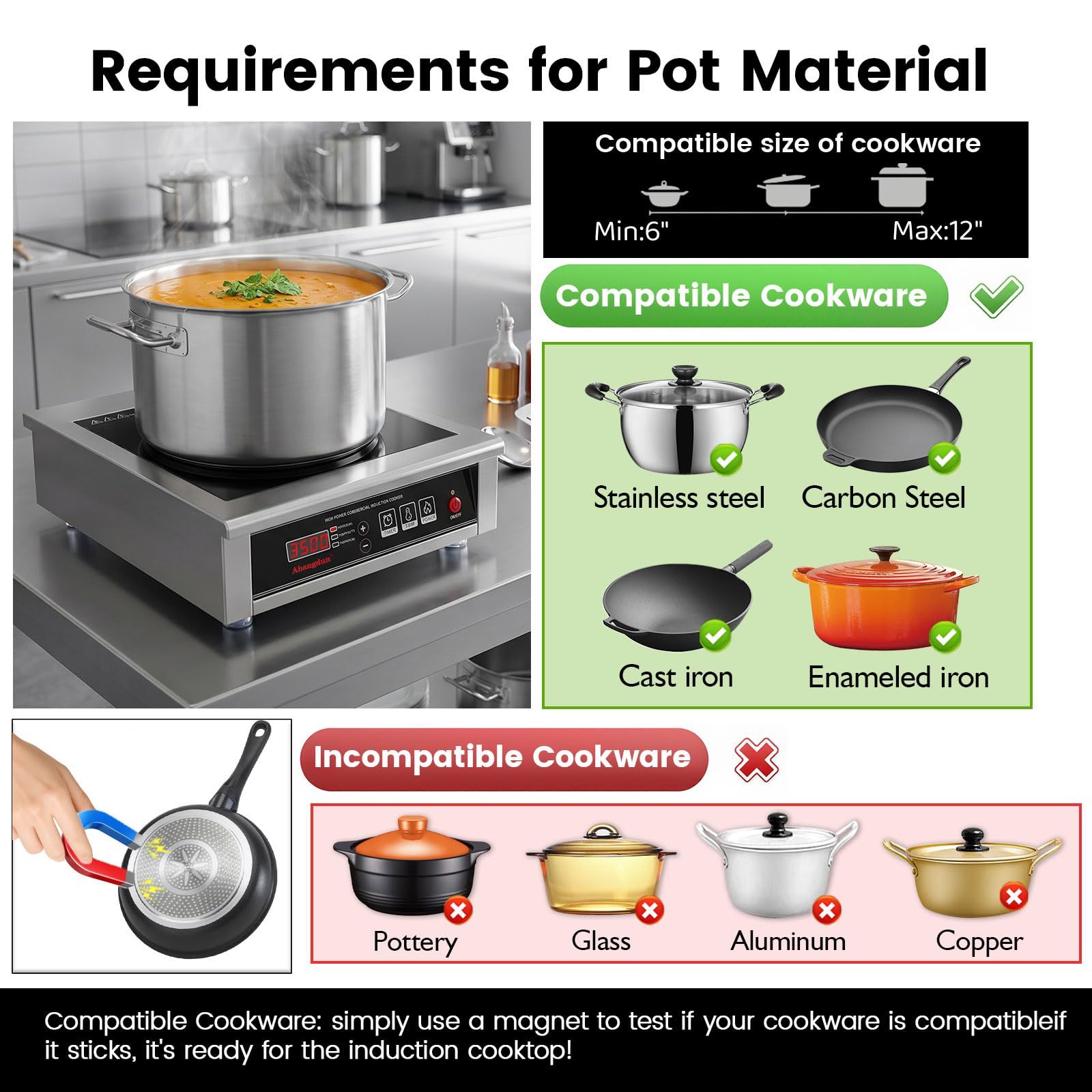3500W 220V-240V Commercial Induction Cooktop With Button&Knob Control
