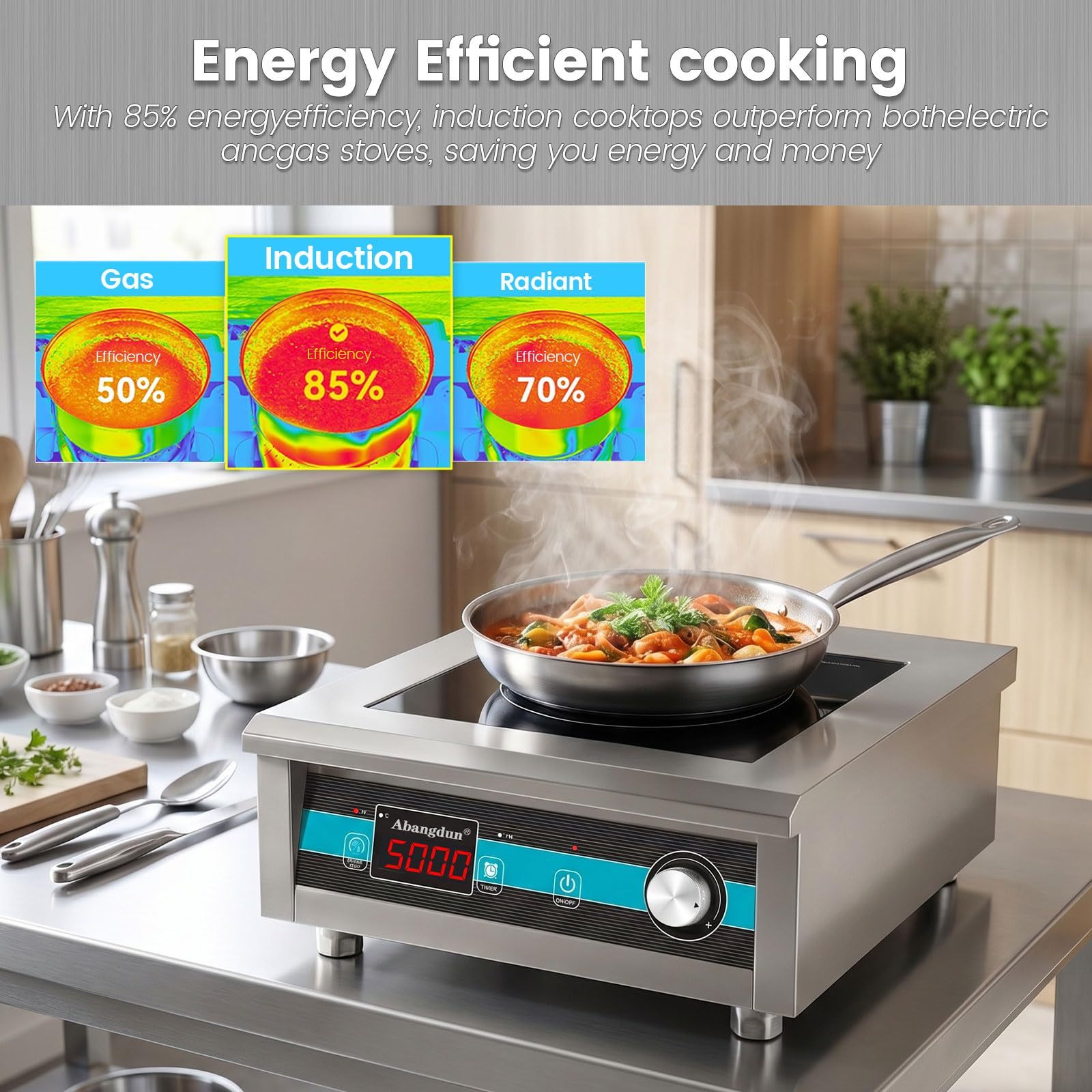 5000W 190V-275V Commercial Induction Cooktop  With Button&Knob Control