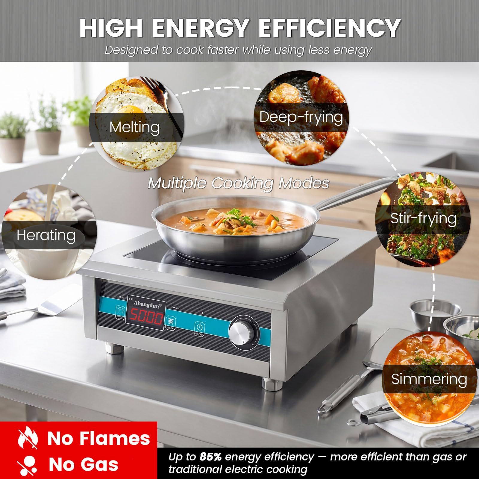 5000W 190V-275V Commercial Induction Cooktop  With Button&Knob Control