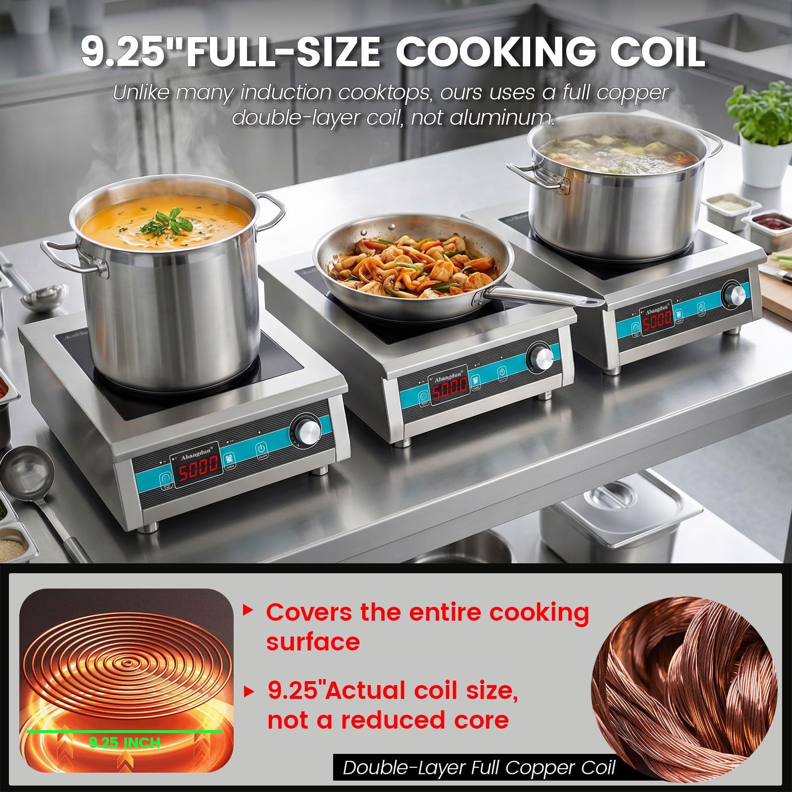 5000W 190V-275V Commercial Induction Cooktop  With Button&Knob Control