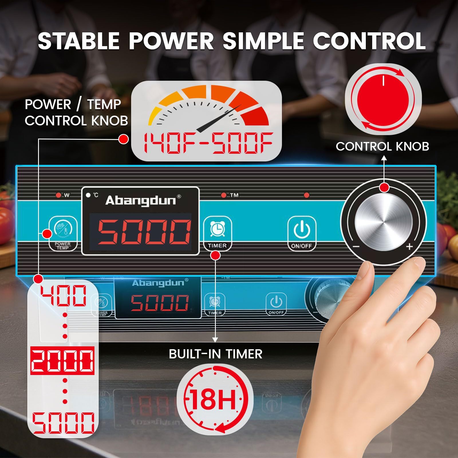 5000W 190V-275V Commercial Induction Cooktop  With Button&Knob Control
