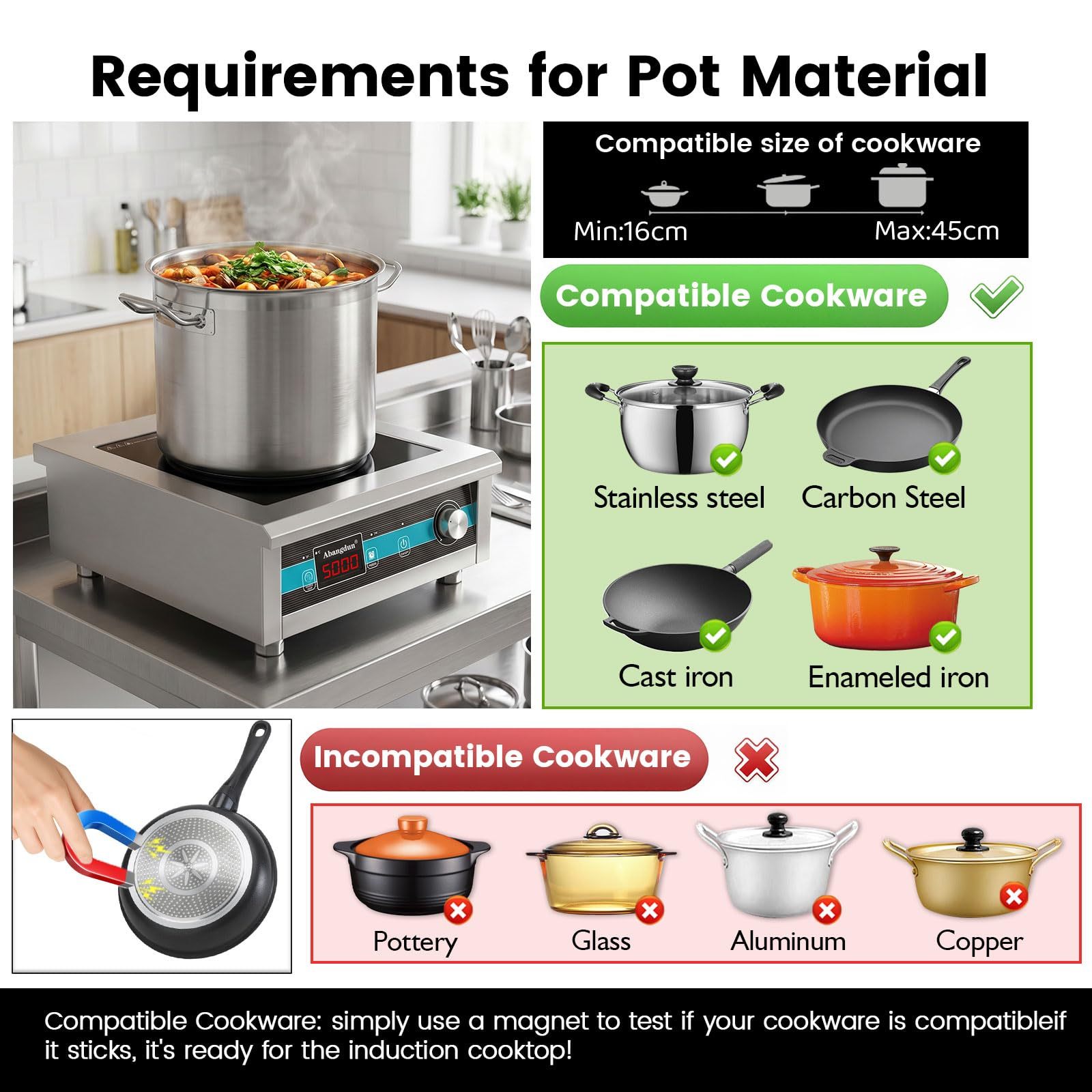 5000W 190V-275V Commercial Induction Cooktop  With Button&Knob Control