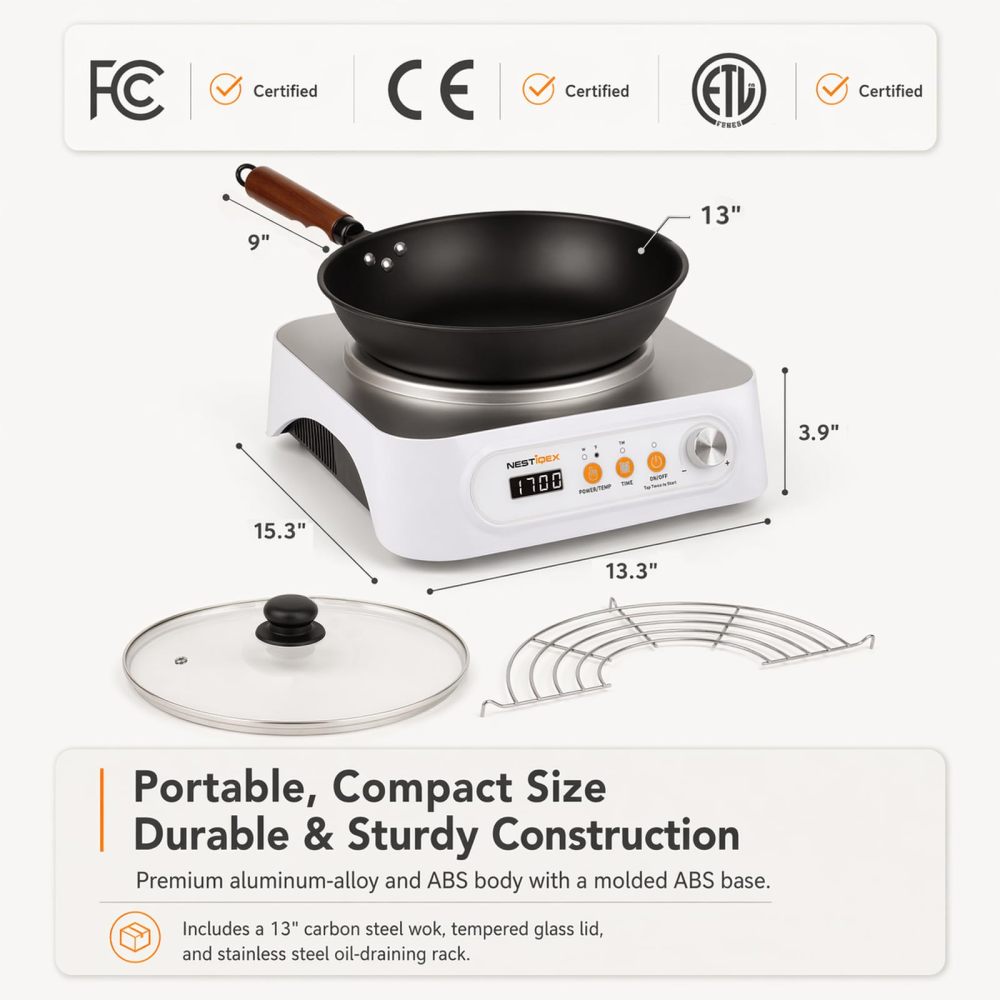 1700W Induction Cooktop With 13" Carbon Steel Wok