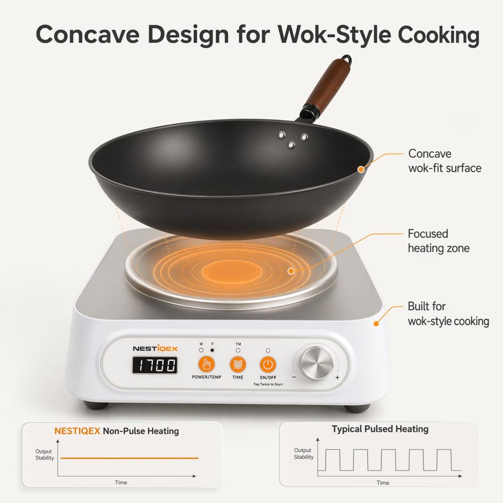 1700W Induction Cooktop With 13" Carbon Steel Wok