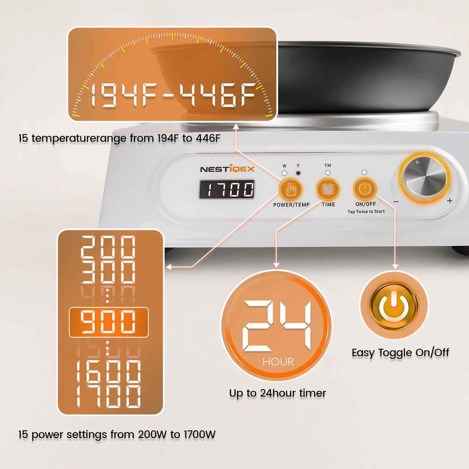 1700W Induction Cooktop With 13" Carbon Steel Wok