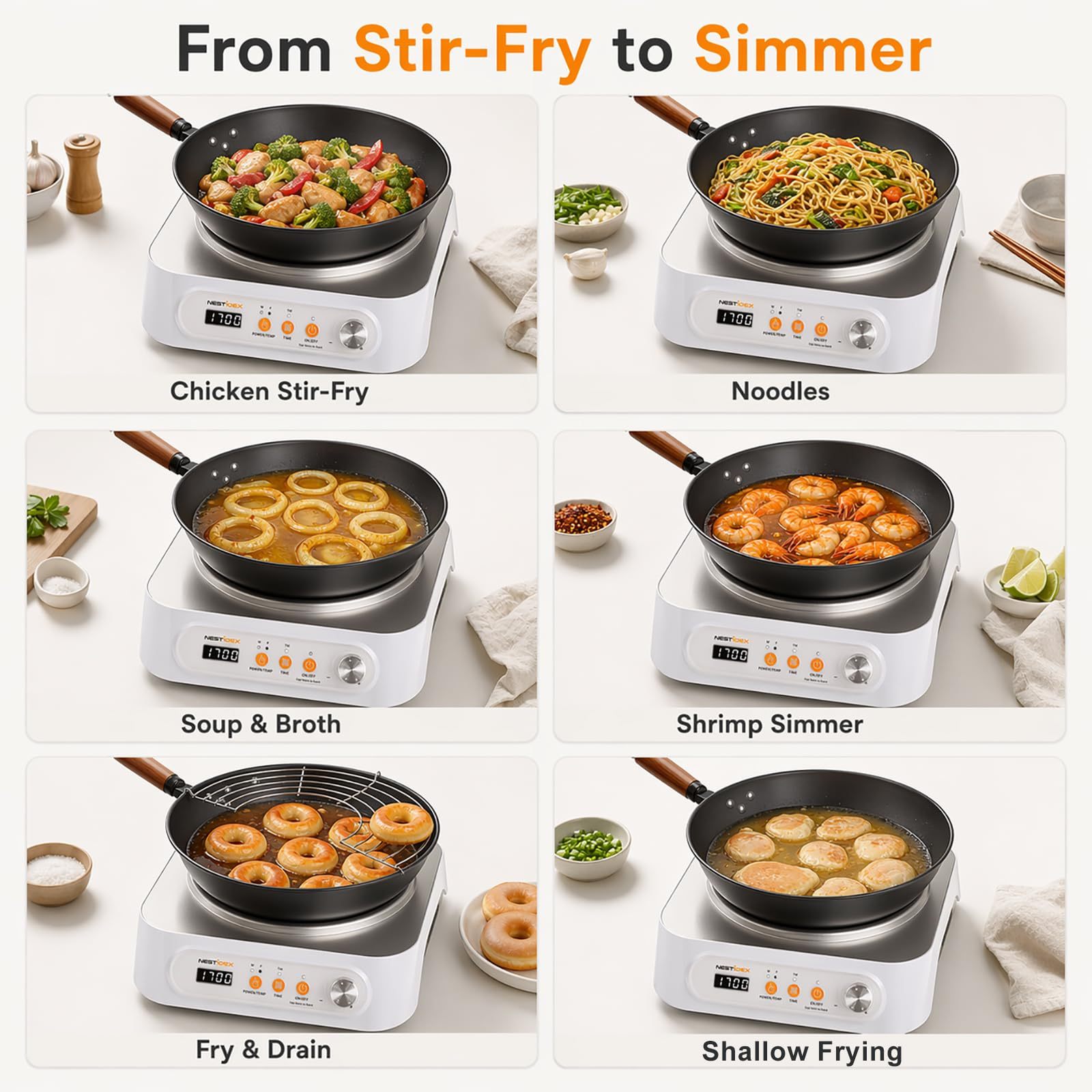 1700W Induction Cooktop With 13" Carbon Steel Wok