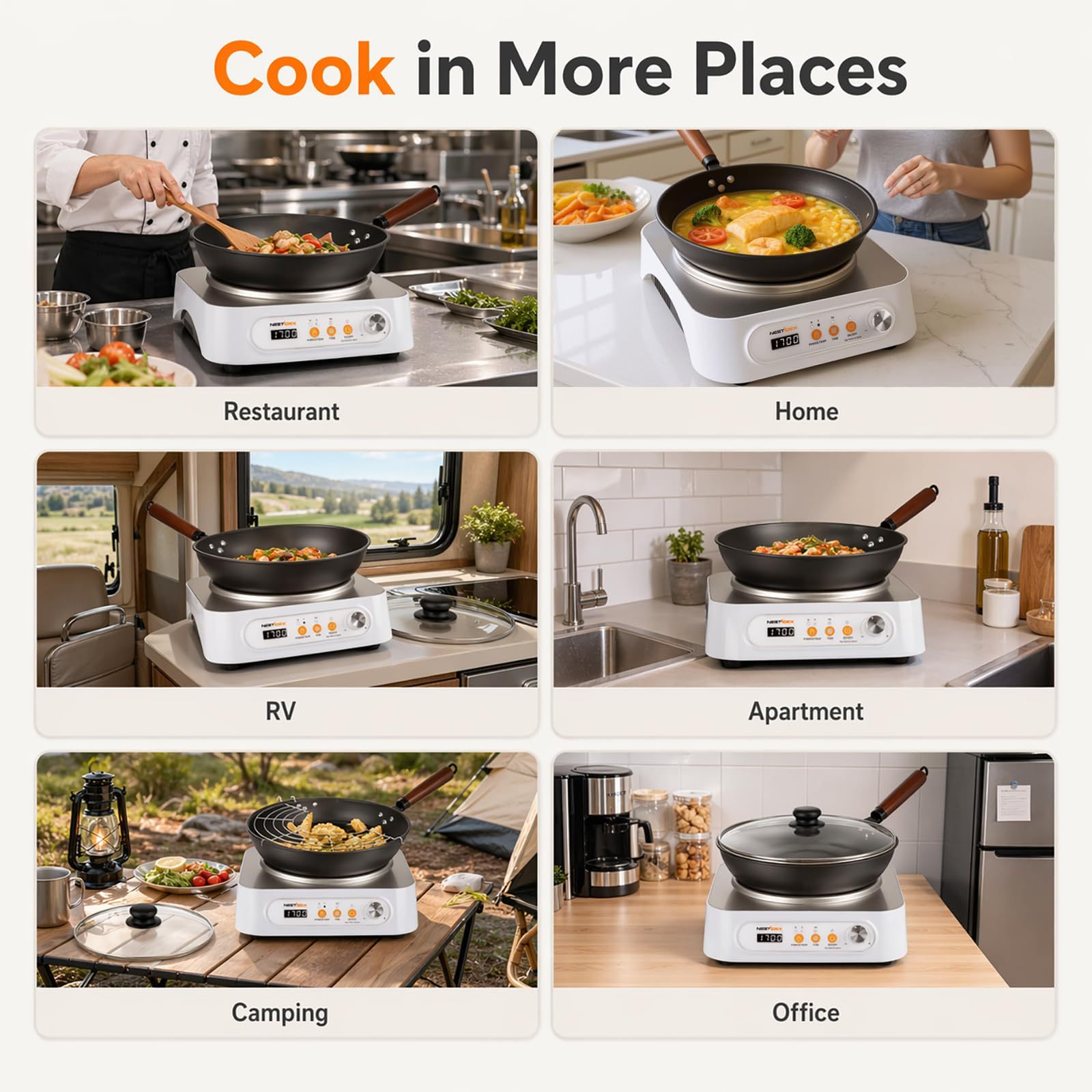 1700W Induction Cooktop With 13" Carbon Steel Wok