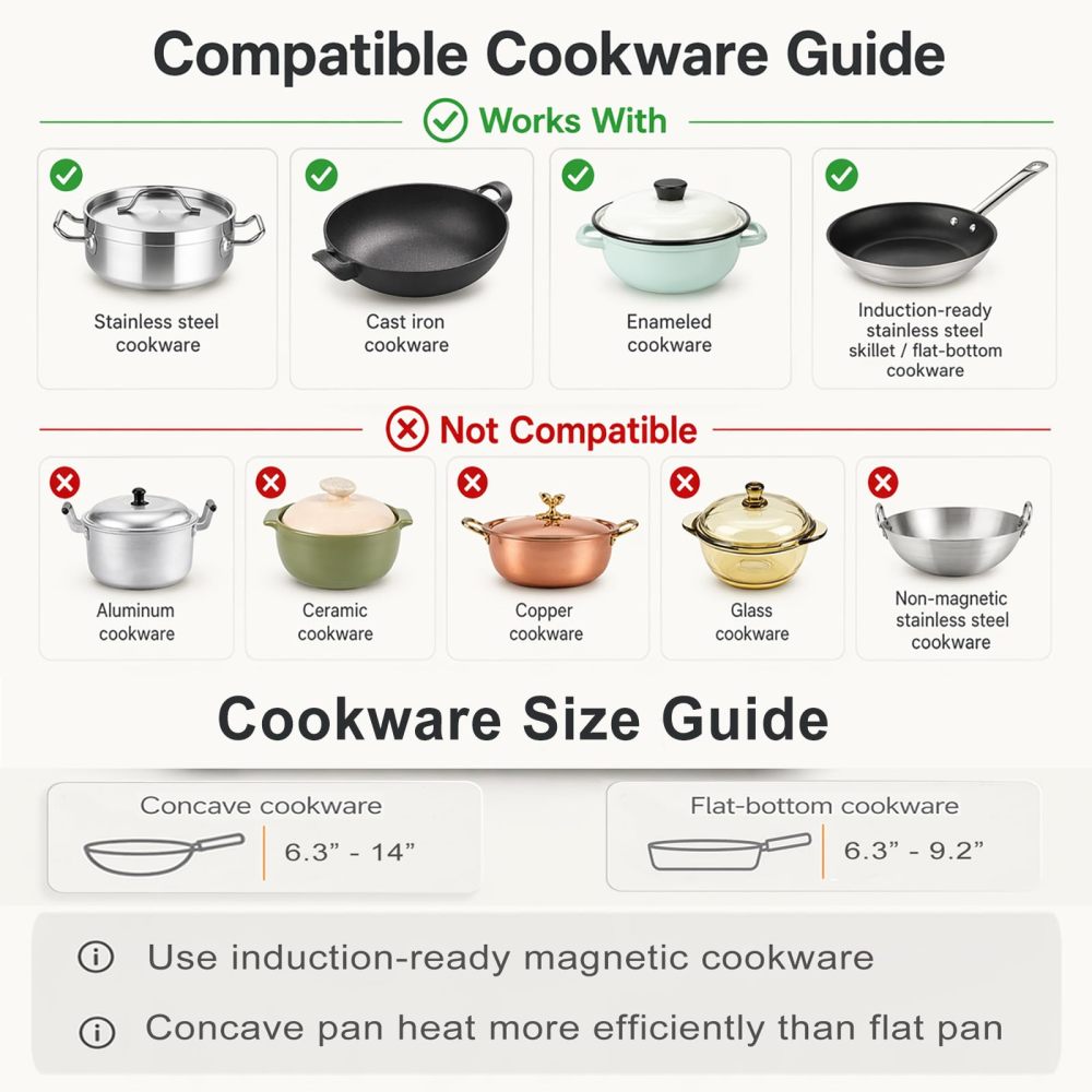 1700W Induction Cooktop With 13" Carbon Steel Wok