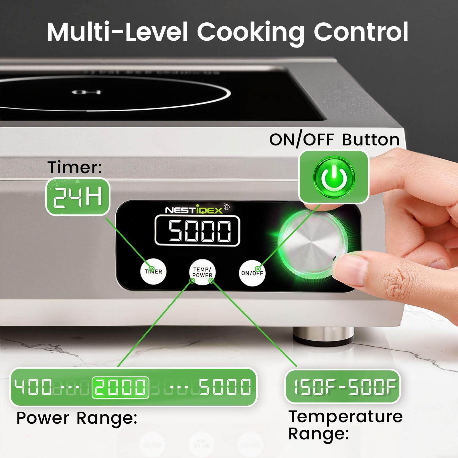 5000W 3-Phase 9.25" Large Coil Commercial Induction Cooktop