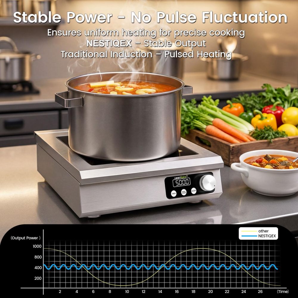 5000W 3-Phase 9.25" Large Coil Commercial Induction Cooktop