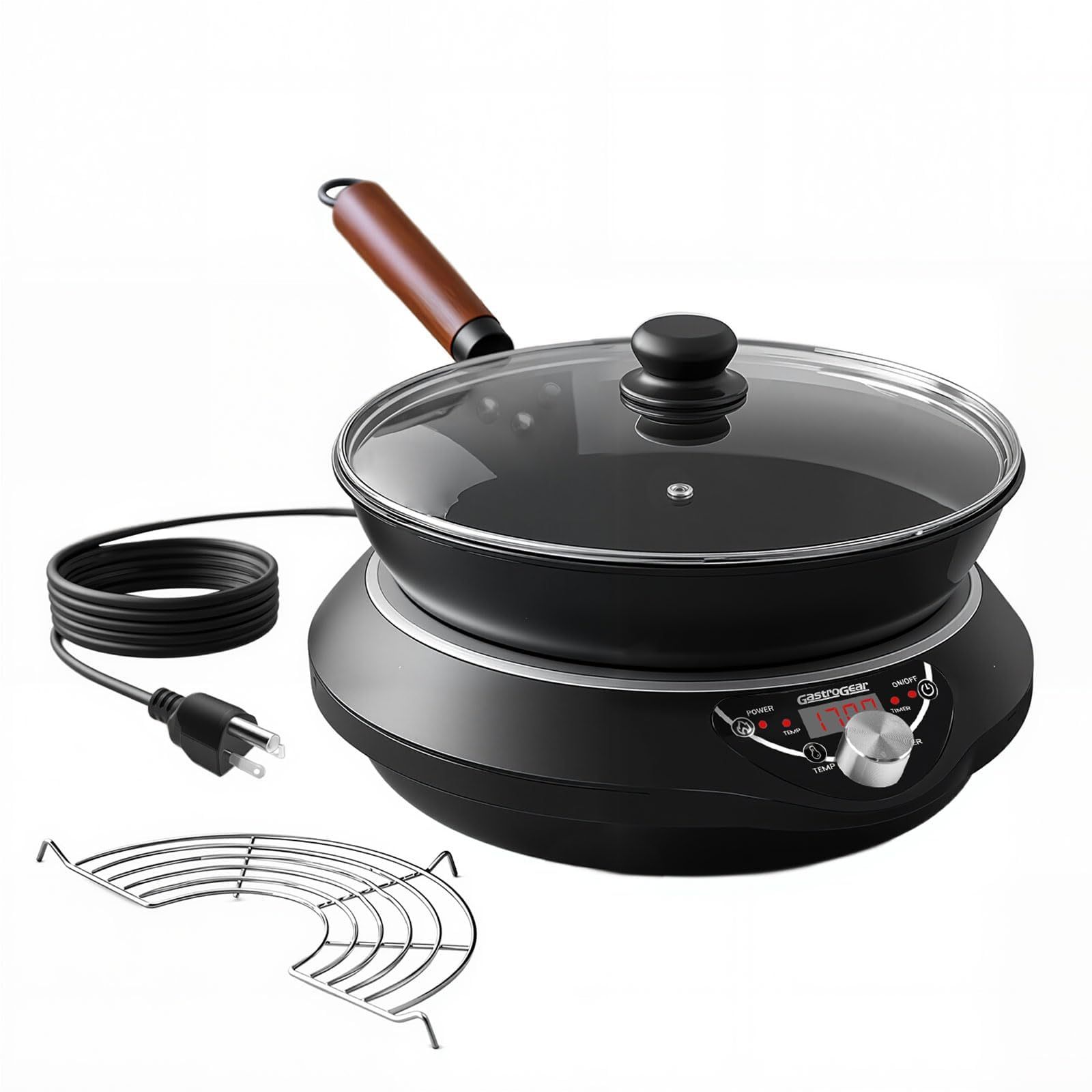 1700W Concave Induction Wok Cooktop with Carbon Steel Wok