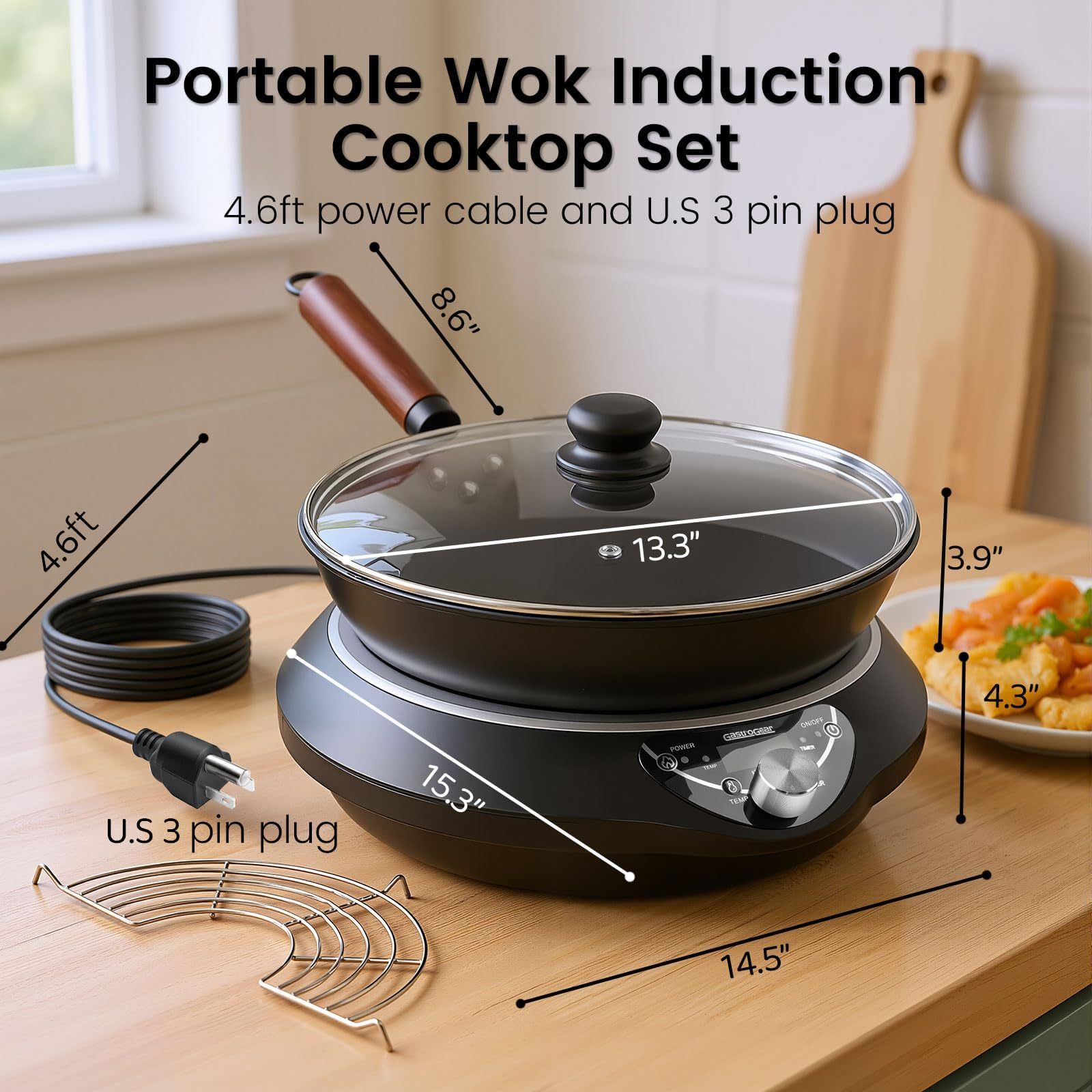 1700W Concave Induction Wok Cooktop with Carbon Steel Wok