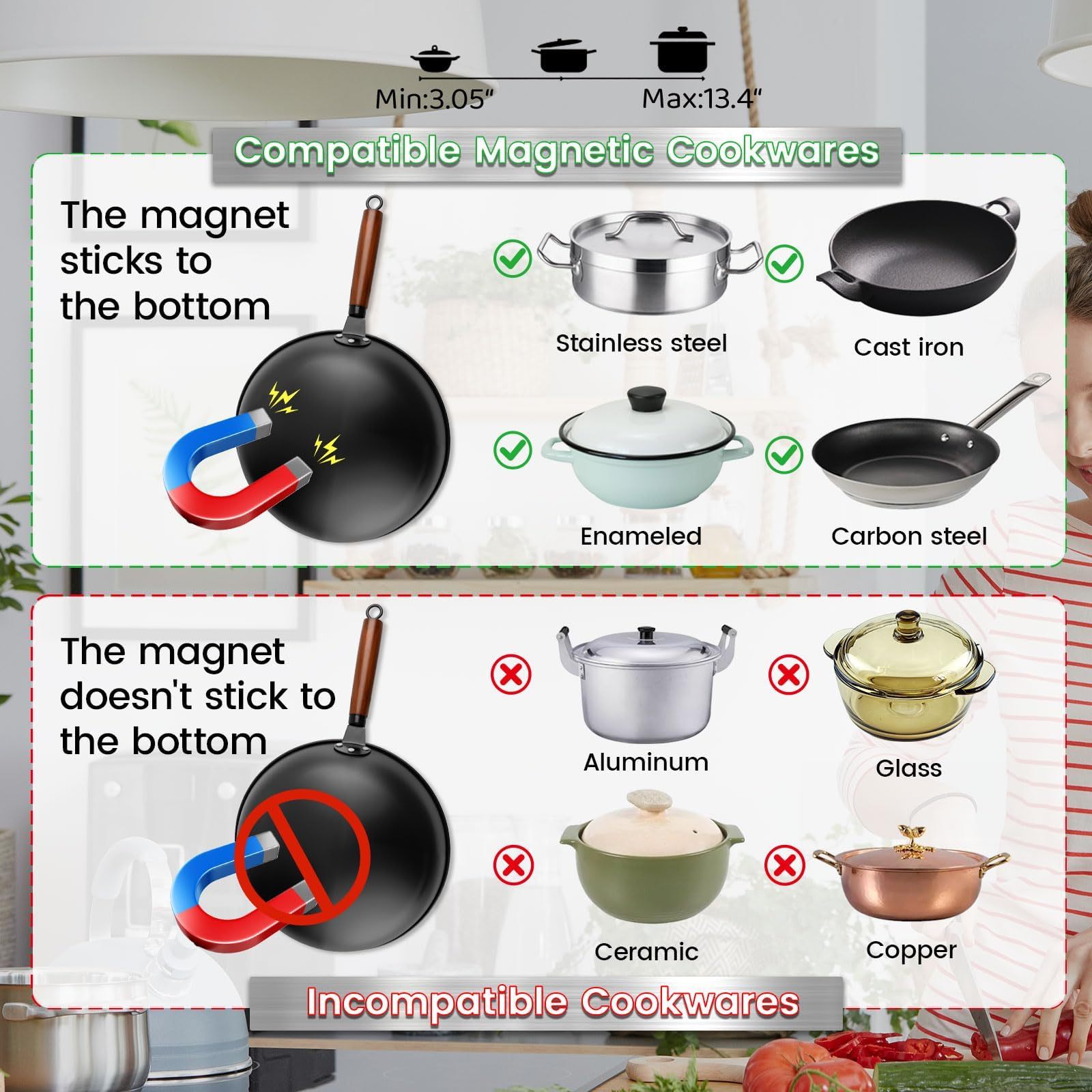 1700W Concave Induction Wok Cooktop with Carbon Steel Wok