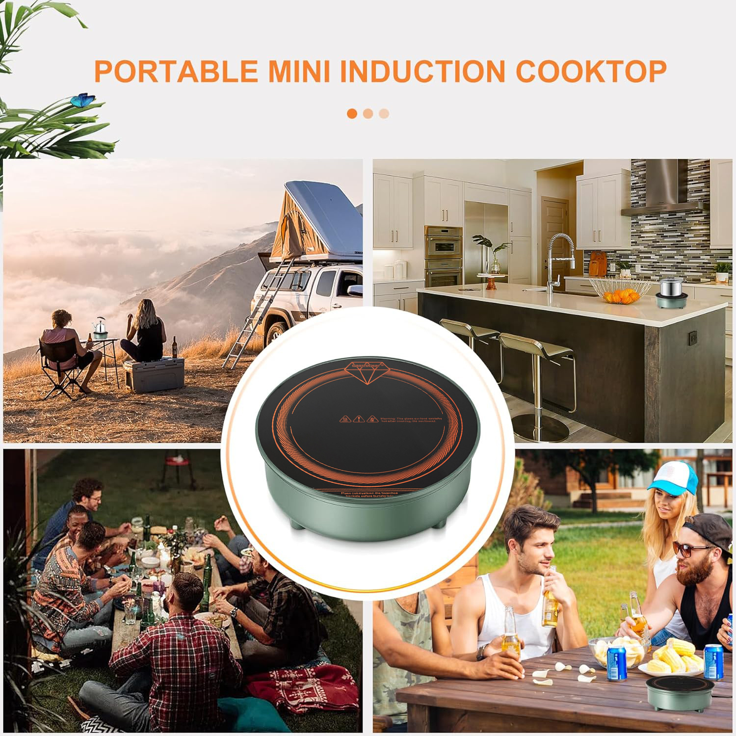 700W Remote Wired Button Panel Control Mini Induction Cooktop With Stainless Steel Moka Pot