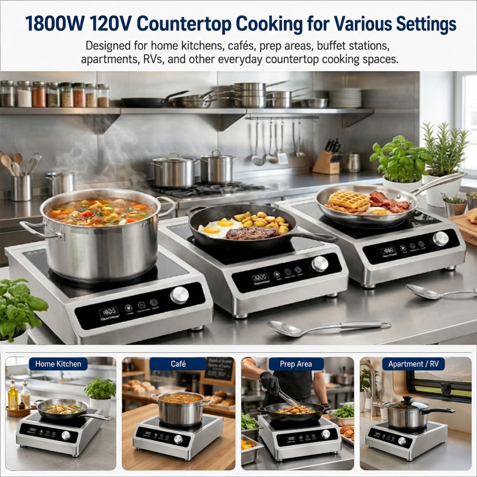 1800W 120V 9.25" Large Coil Commercial Induction Cooktop With Touch&Knob Control