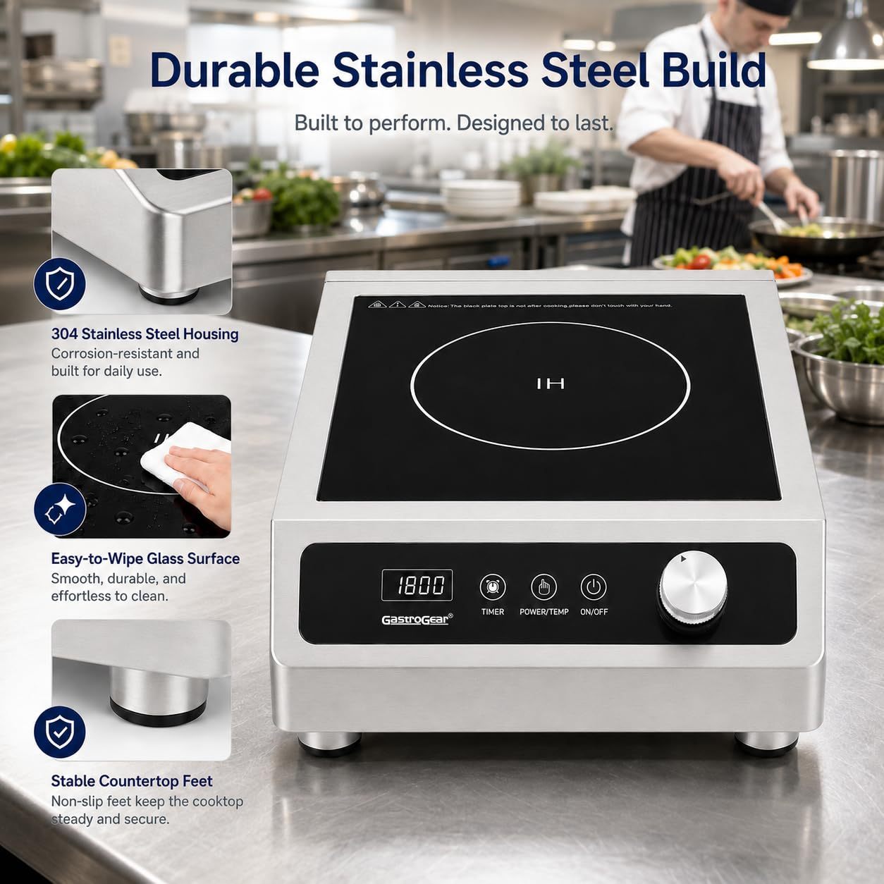 1800W 120V 9.25" Large Coil Commercial Induction Cooktop With Touch&Knob Control