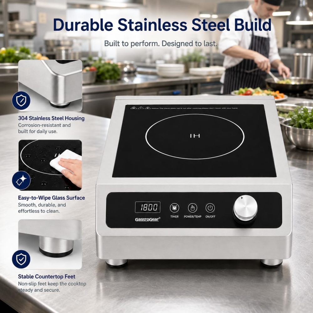 1800W 120V 9.25" Large Coil Commercial Induction Cooktop With Touch&Knob Control