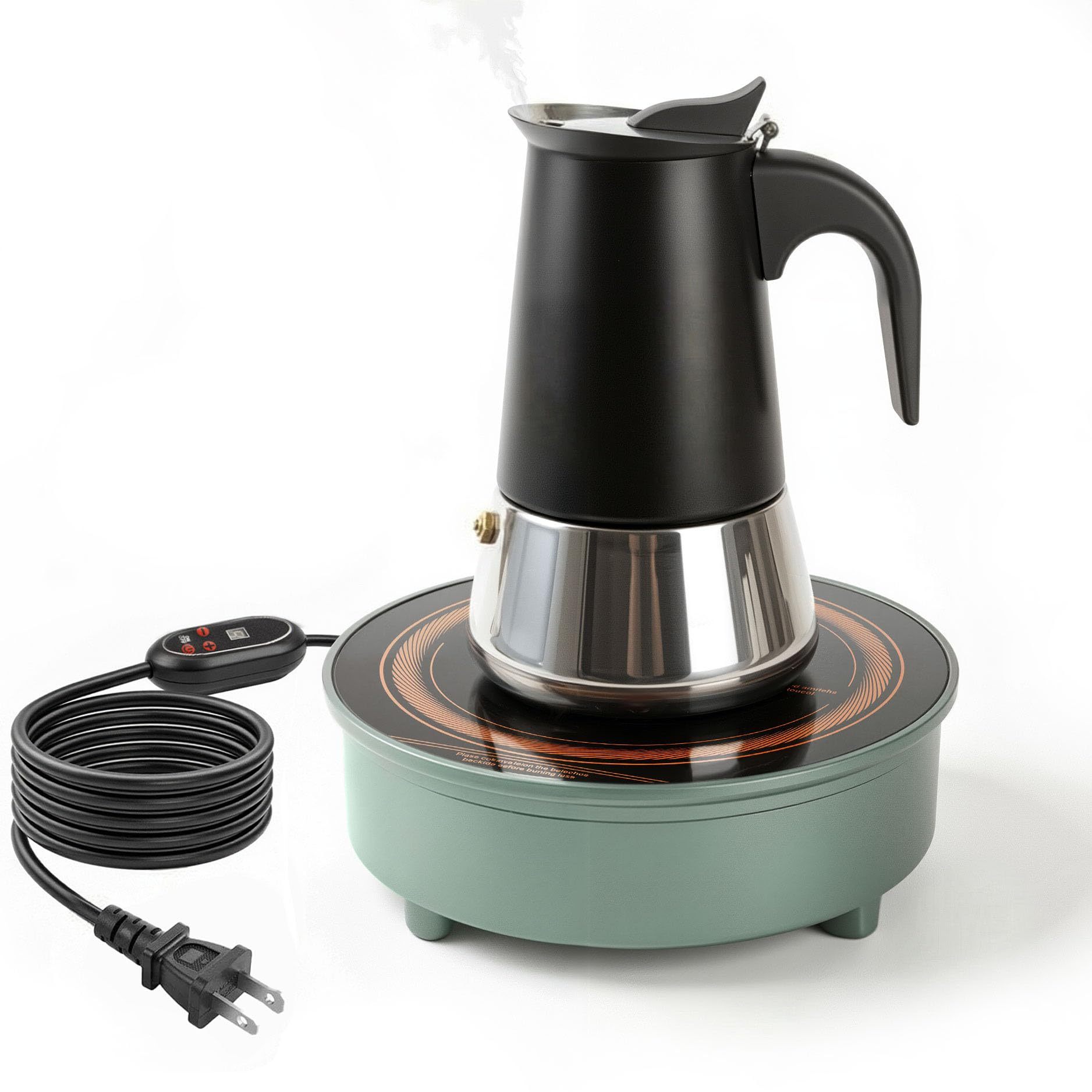 700W Remote Wired Button Panel Control Mini Induction Cooktop With Stainless Steel Moka Pot