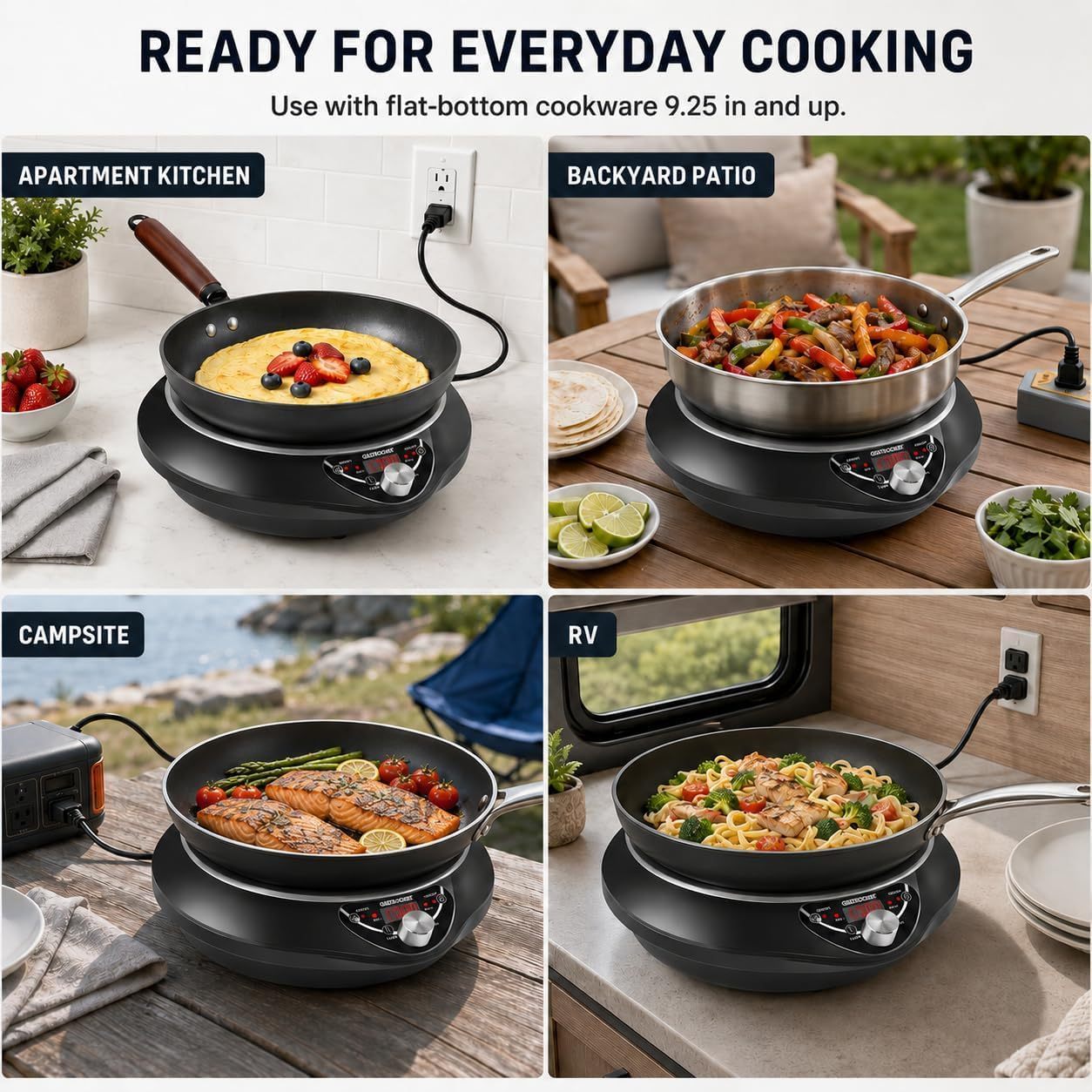 Abangdun 1700W 100V～185V Induction Cooktop Concave Curved Surface 2026 New Electric Stove Wok Burner 16 Watts 200~1700W Real Precise Power/Temp Ctrl Countertop Commercial Cooker Hot Plate Pot Countertop Hob Heater Portable Kitchen Cooking Camp Outdoor