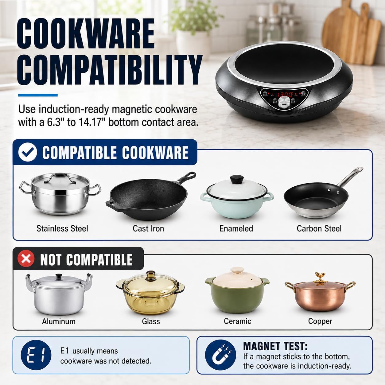 Abangdun 1700W 100V～185V Induction Cooktop Concave Curved Surface 2026 New Electric Stove Wok Burner 16 Watts 200~1700W Real Precise Power/Temp Ctrl Countertop Commercial Cooker Hot Plate Pot Countertop Hob Heater Portable Kitchen Cooking Camp Outdoor