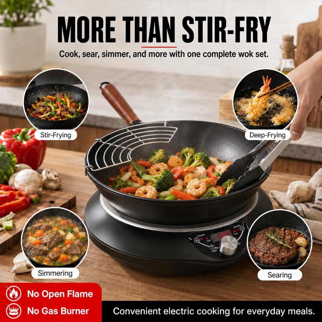 Abangdun 1700W 100V～185V Induction Cooktop Concave Curved Surface 2026 New Electric Stove Wok Burner 16 Watts 200~1700W Real Precise Power/Temp Ctrl Countertop Commercial Cooker Hot Plate Pot Countertop Hob Heater Portable Kitchen Cooking Camp Outdoor