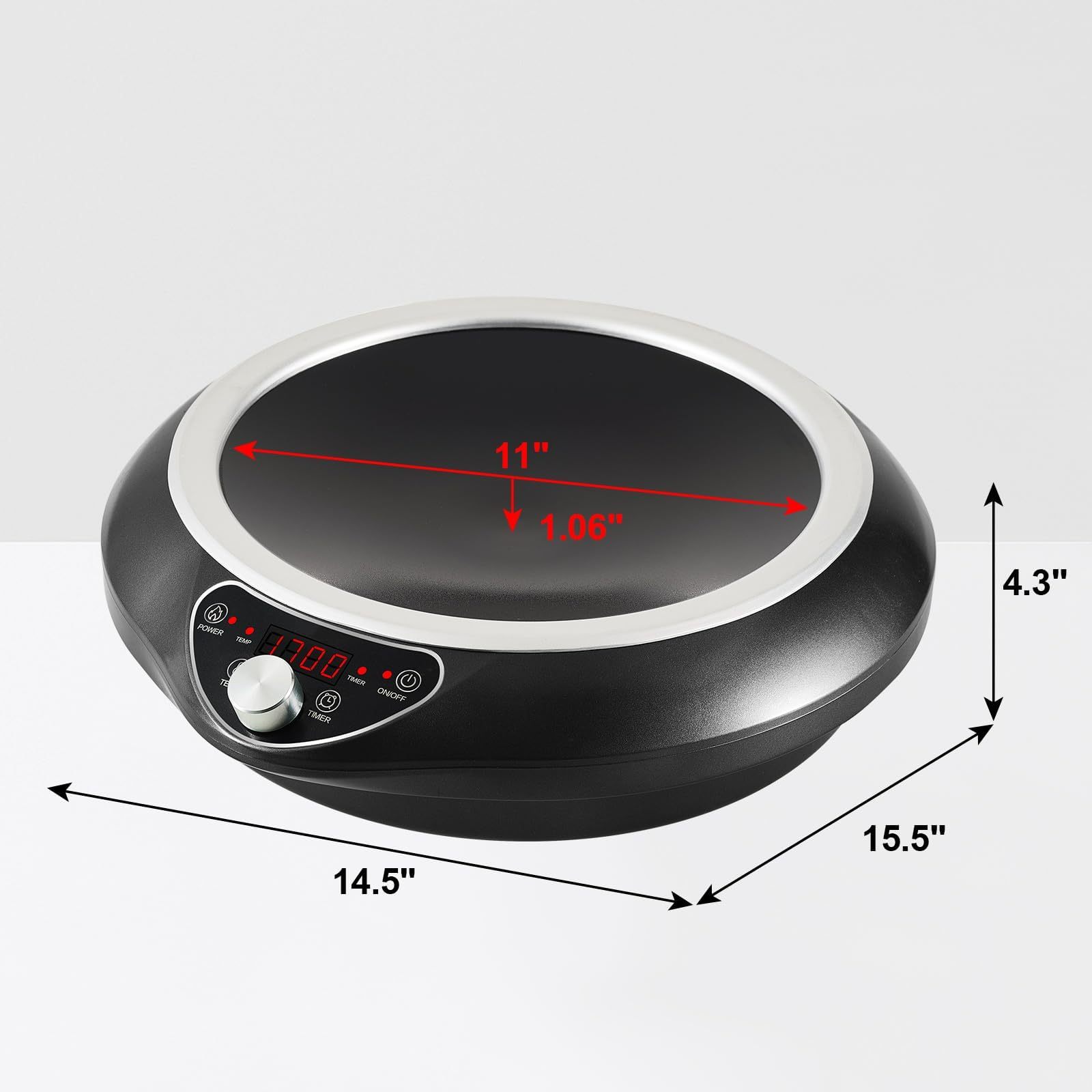 Abangdun 1700W 100V～185V Induction Cooktop Concave Curved Surface 2026 New Electric Stove Wok Burner 16 Watts 200~1700W Real Precise Power/Temp Ctrl Countertop Commercial Cooker Hot Plate Pot Countertop Hob Heater Portable Kitchen Cooking Camp Outdoor