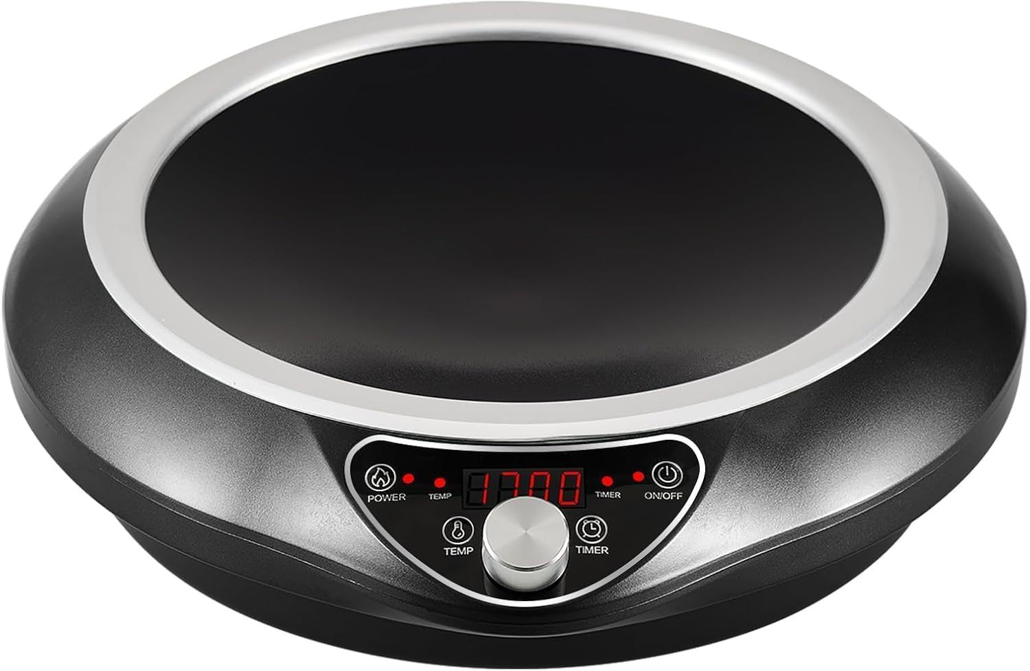 Abangdun 1700W 100V～185V Induction Cooktop Concave Curved Surface 2026 New Electric Stove Wok Burner 16 Watts 200~1700W Real Precise Power/Temp Ctrl Countertop Commercial Cooker Hot Plate Pot Countertop Hob Heater Portable Kitchen Cooking Camp Outdoor