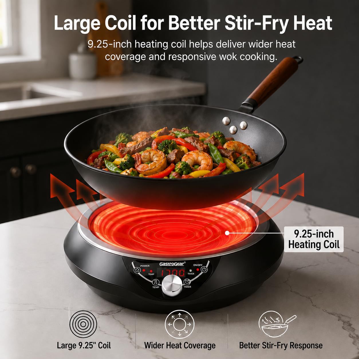 Abangdun 1700W 100V～185V Induction Cooktop Concave Curved Surface 2026 New Electric Stove Wok Burner 16 Watts 200~1700W Real Precise Power/Temp Ctrl Countertop Commercial Cooker Hot Plate Pot Countertop Hob Heater Portable Kitchen Cooking Camp Outdoor