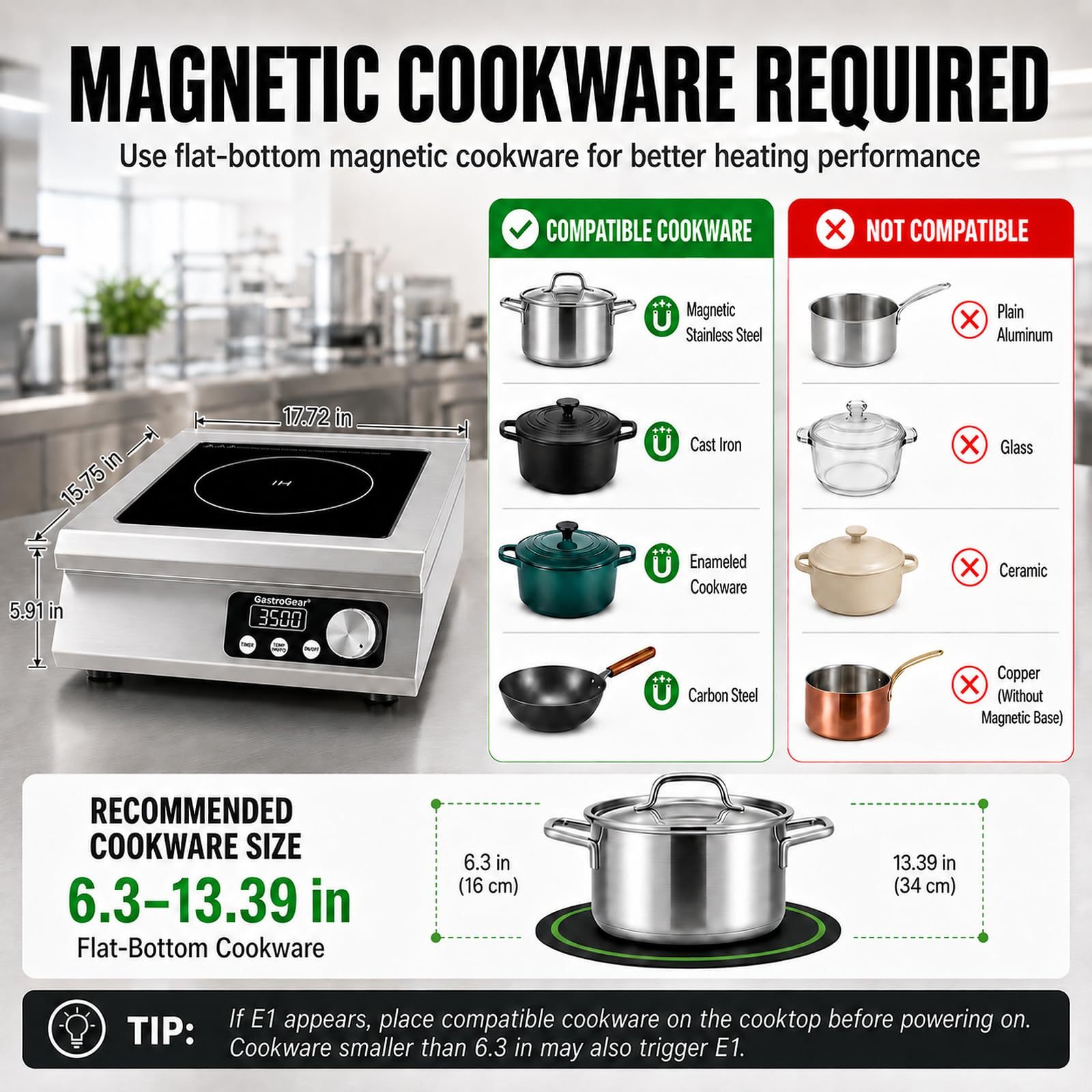 3500W 120V 9.06 Inch Large Coil Commercial Induction Cooktop With 18H Timer