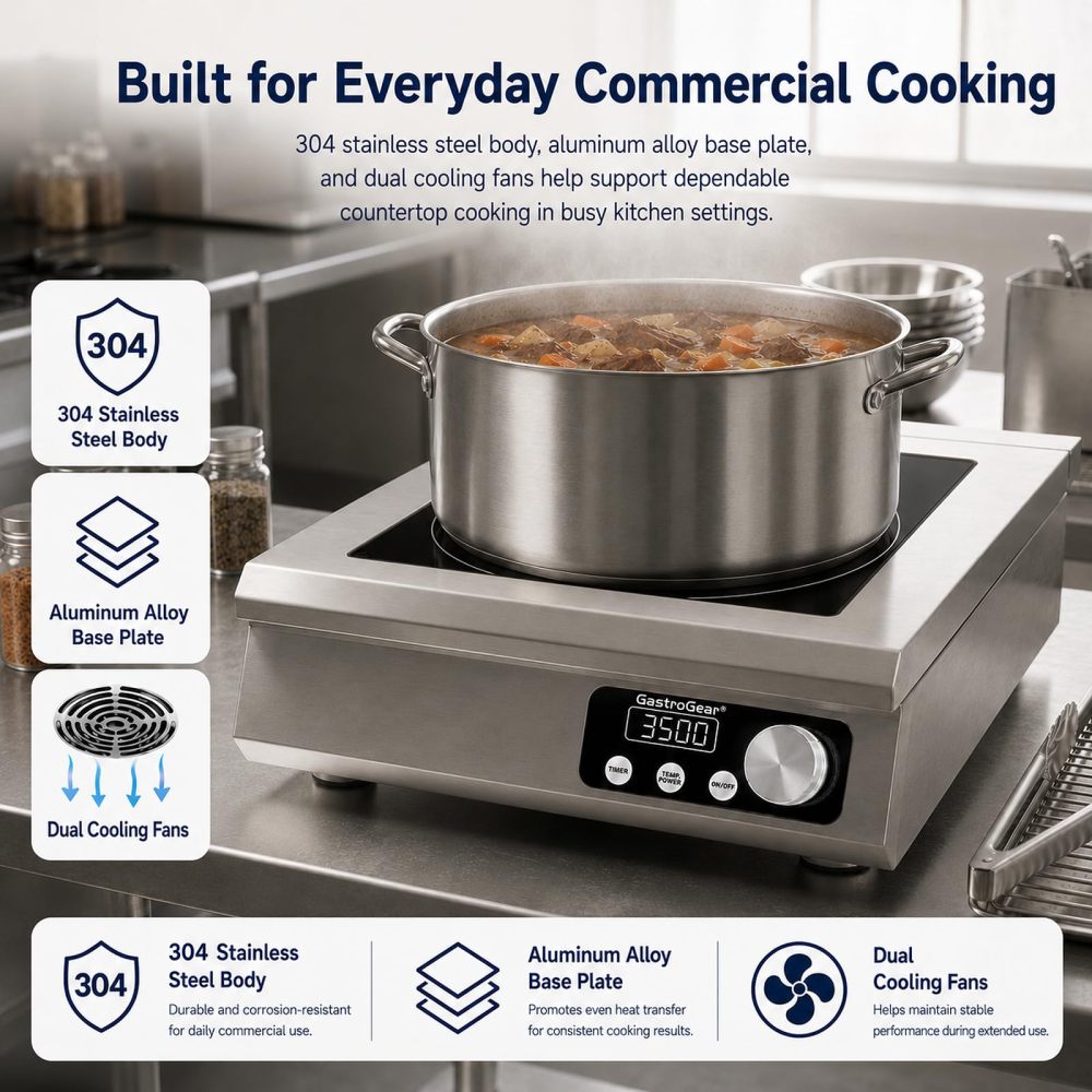 3500W 120V 9.06 Inch Large Coil Commercial Induction Cooktop With 18H Timer