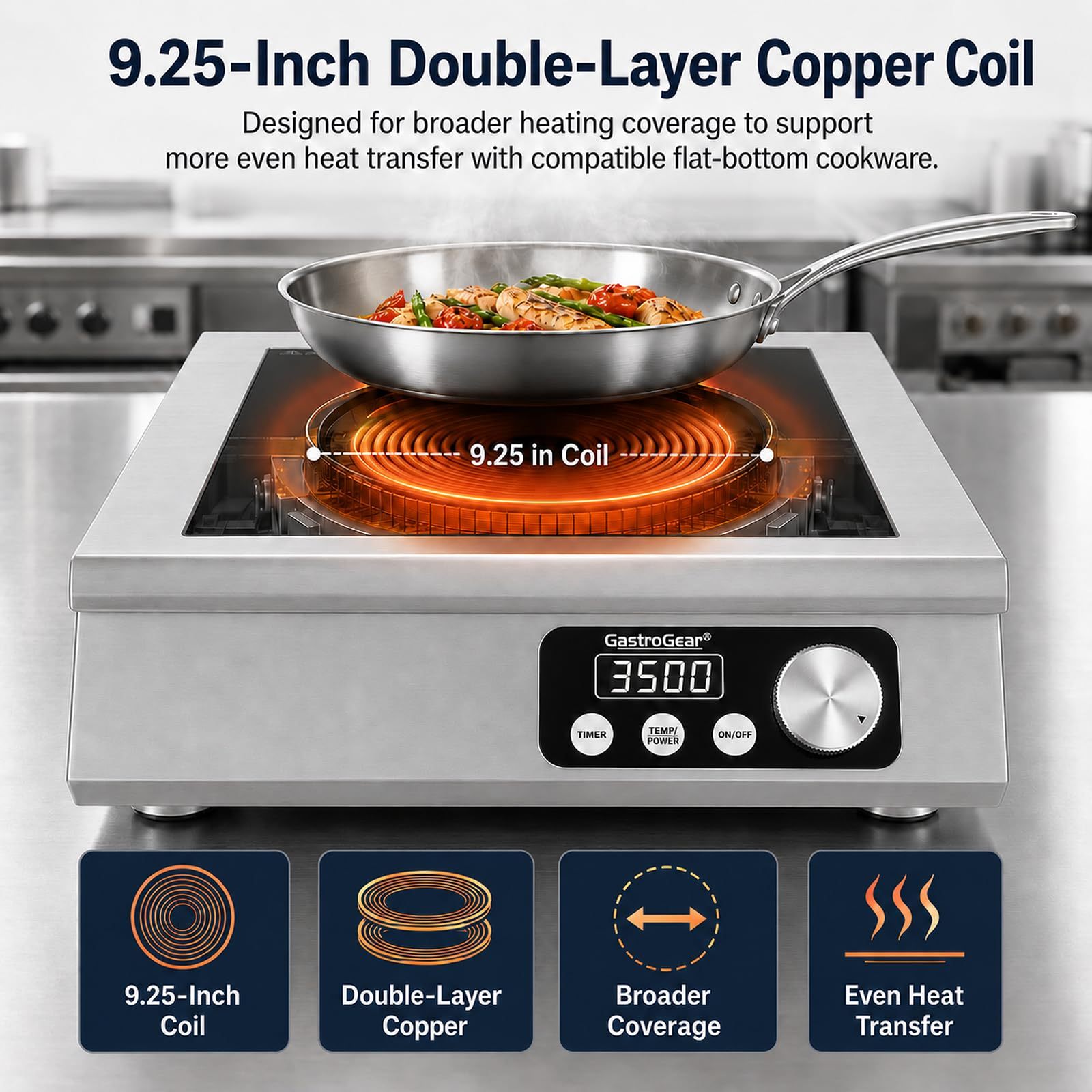 3500W 120V 9.06 Inch Large Coil Commercial Induction Cooktop With 18H Timer