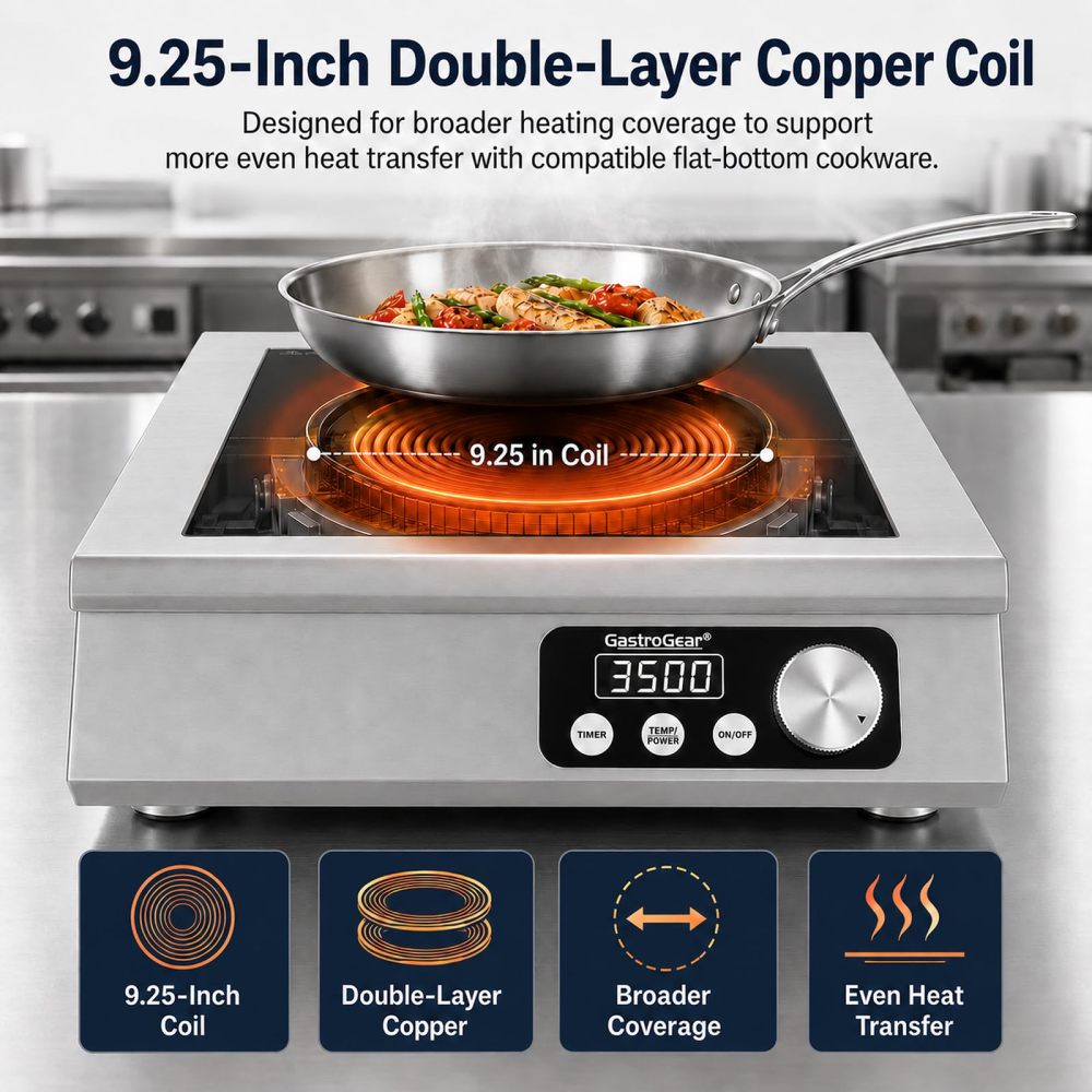 3500W 120V 9.06 Inch Large Coil Commercial Induction Cooktop With 18H Timer